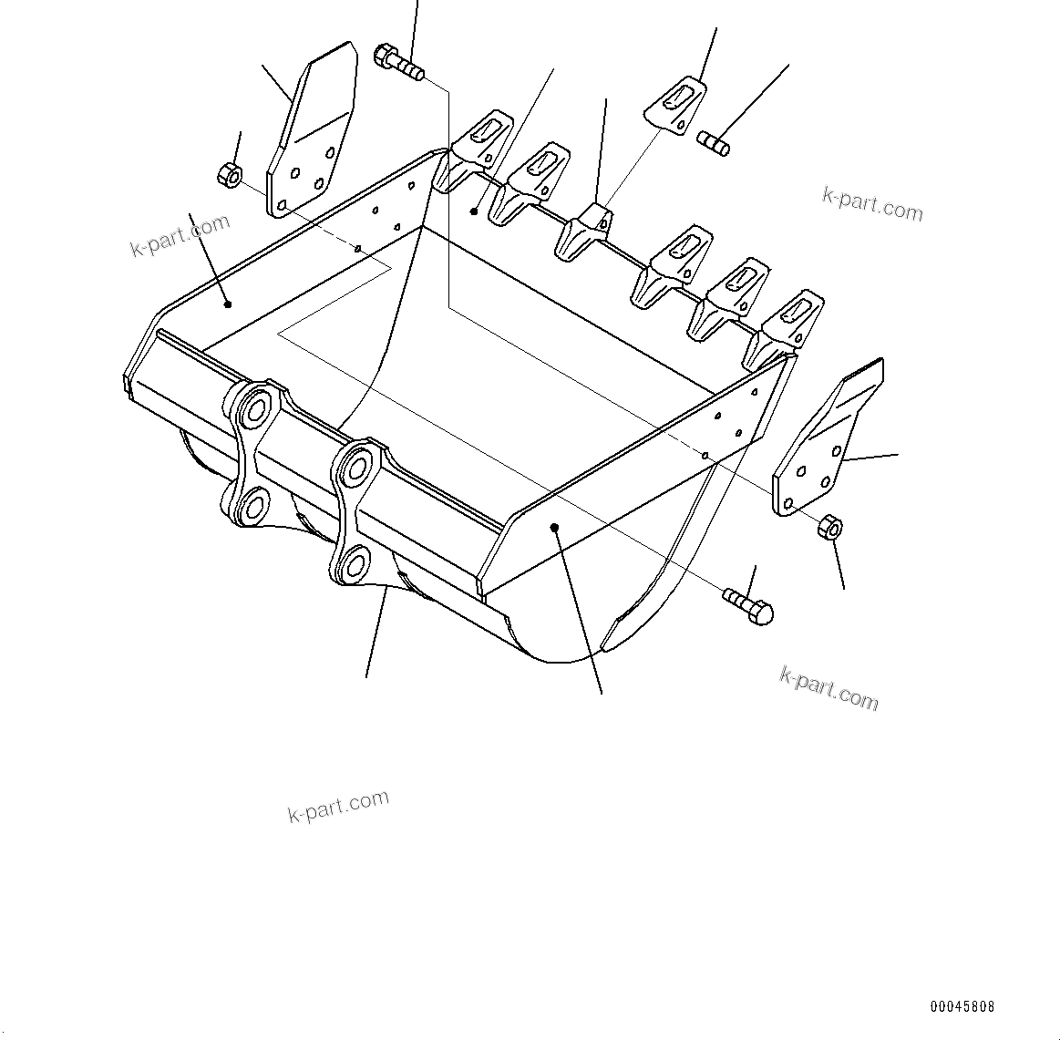 Komatsu parts book diagram for PC228USLC-8 S/N 50001-UP: BUCKET, 1.00M3, 1330MM WIDTH, HORIZONTAL PIN TYPE, SIDE CUTTER