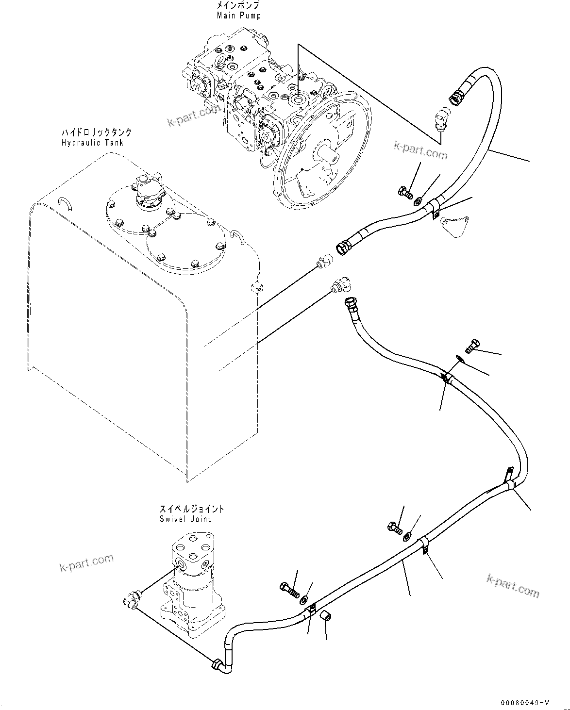 Komatsu parts book diagram for PC200LC-8E0 S/N 1118-UP (Hybrid Spec.): DRAIN PIPING (#1118-)