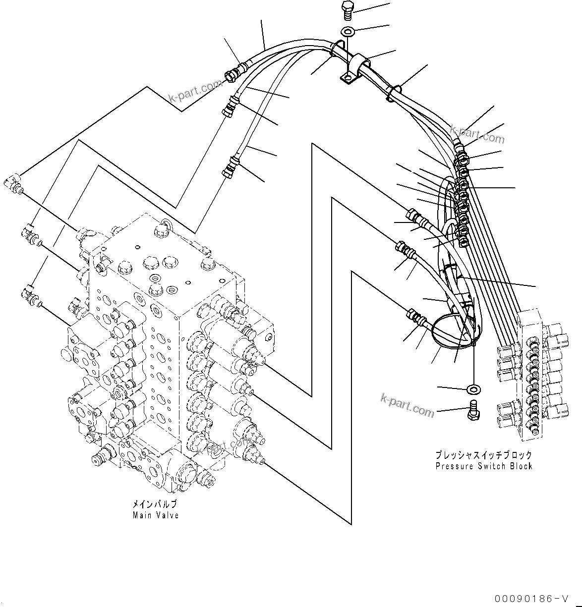 Komatsu parts book diagram for PC200LC-8E0 S/N 1118-UP (Hybrid Spec.): PROPORTIONAL PRESSURE CONTROL (PPC) VALVE PIPING (#1118-)