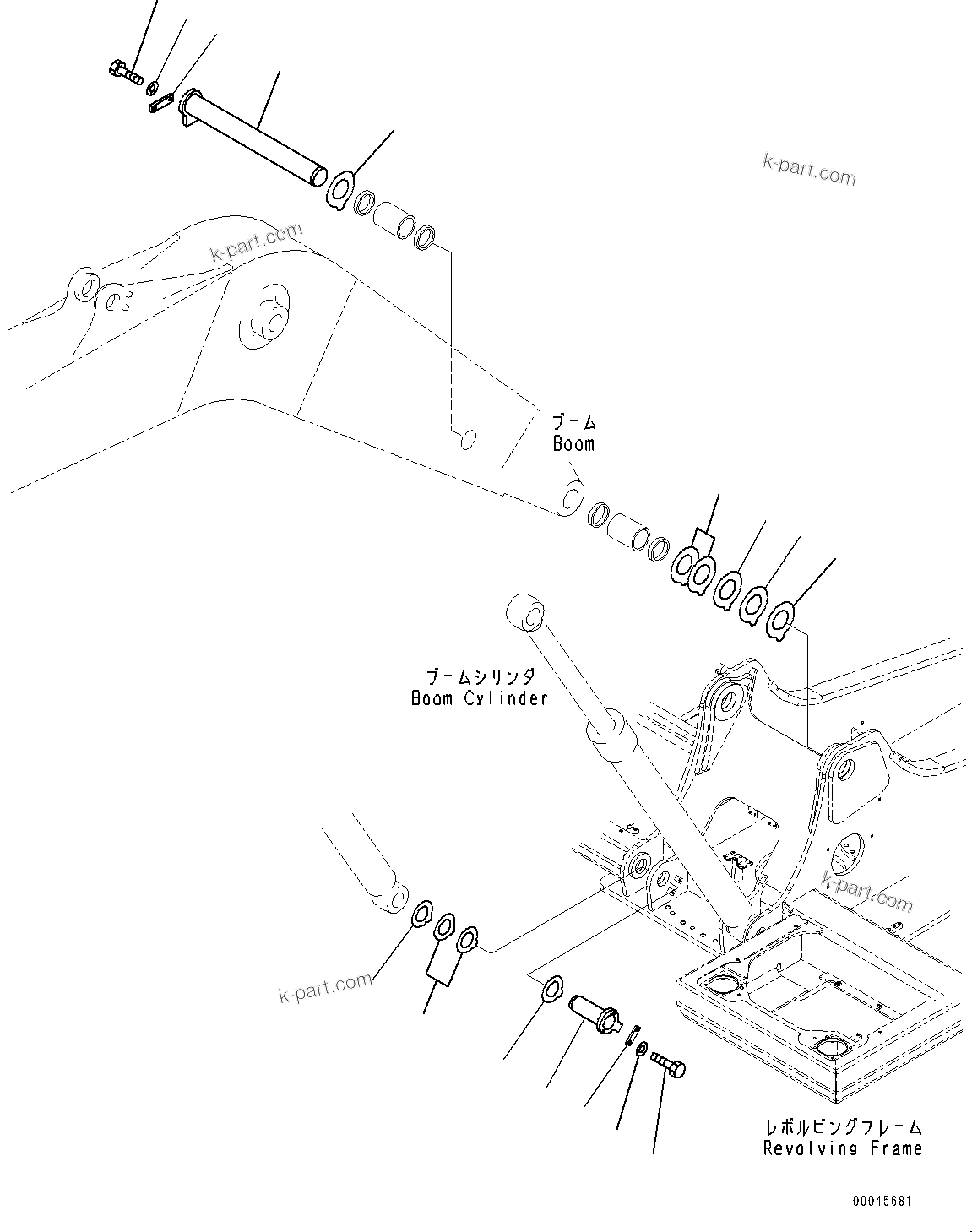 Komatsu parts book diagram for PC200LC-8E0 S/N 1118-UP (Hybrid Spec.): BOOM FOOT PIN (#1118-)