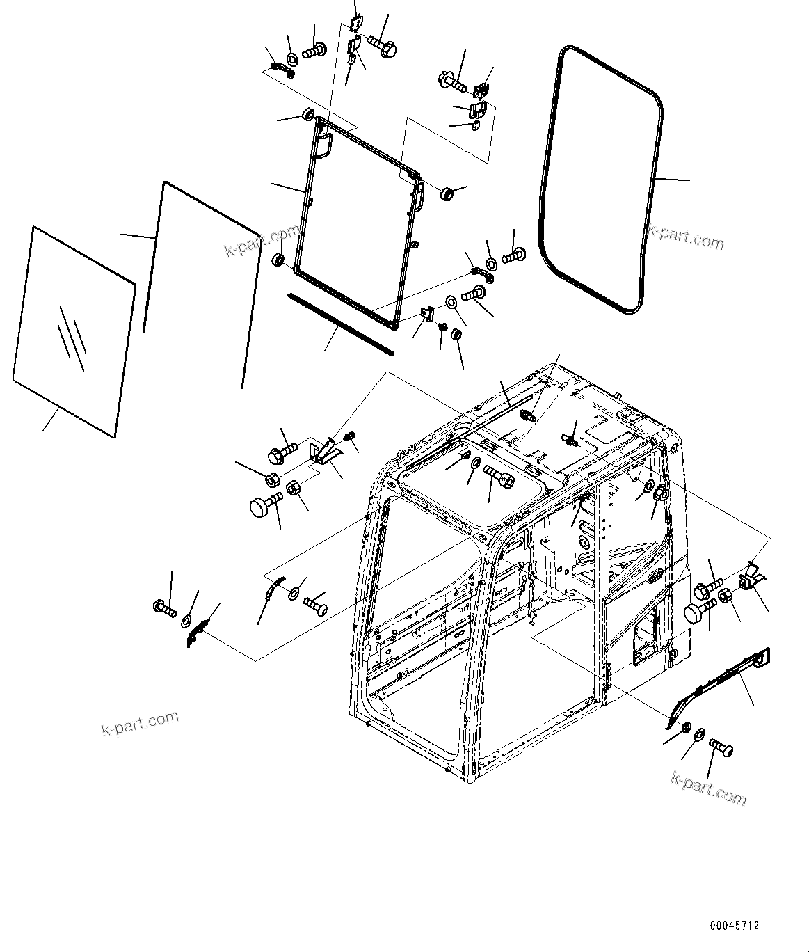 Komatsu parts book diagram for PC200LC-8E0 S/N 1118-UP (Hybrid Spec.): CAB, FRONT WINDOW (#1118-)