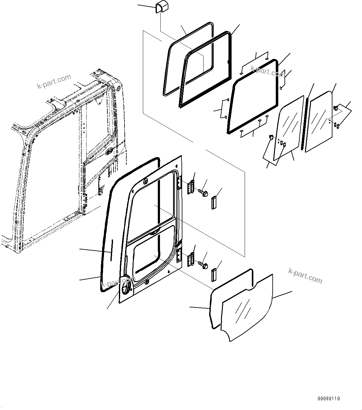 Komatsu parts book diagram for PC200LC-8E0 S/N 1118-UP (Hybrid Spec.): CAB, DOOR (#1118-)