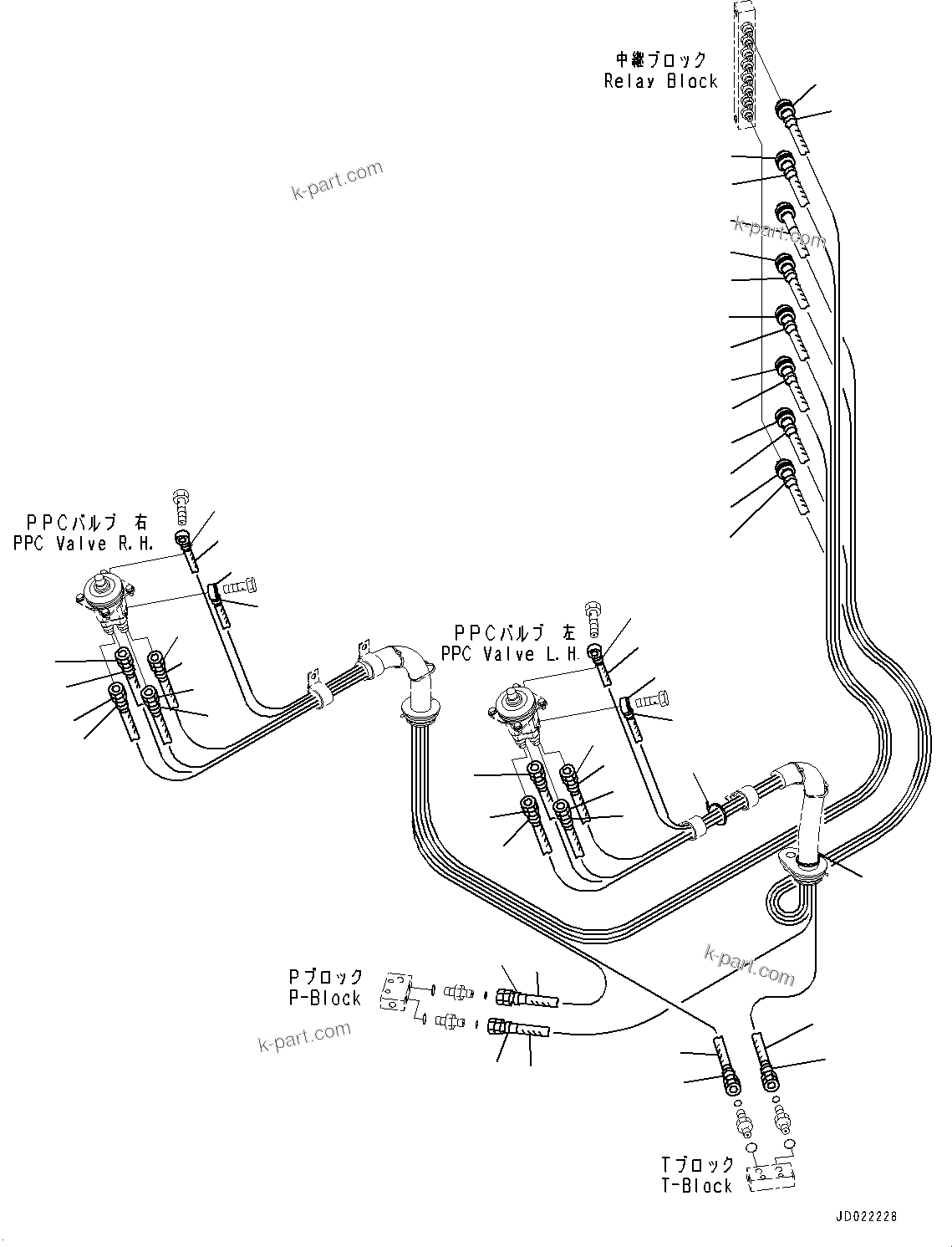 Komatsu parts book diagram for PC200LC-8E0 S/N 1118-UP (Hybrid Spec.): CAB, FLOOR, PPC PIPING FOR PILOT VALVE (#1118-)
