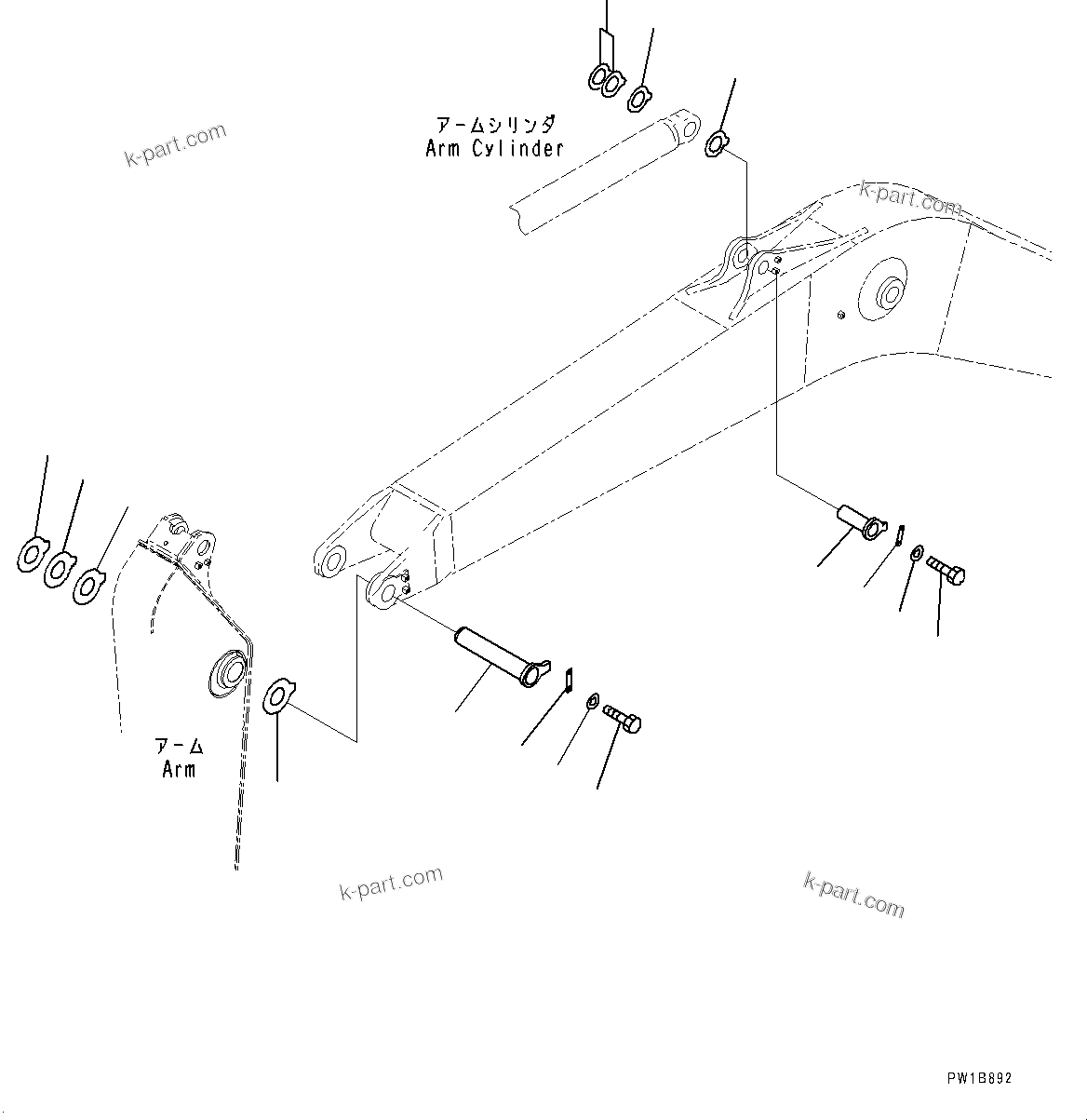 Komatsu parts book diagram for PC200LC-8E0 S/N 1118-UP (Hybrid Spec.): BOOM, TOP PIN AND BOTTOM PIN (#1118-)