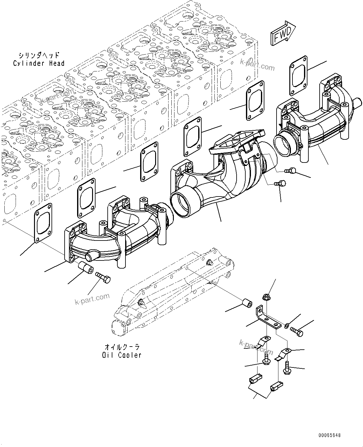 Komatsu parts book diagram for SAA6D170E-5EE S/N 610984-UP (For D375A-6R): EXHAUST MANIFOLD (#610984-)