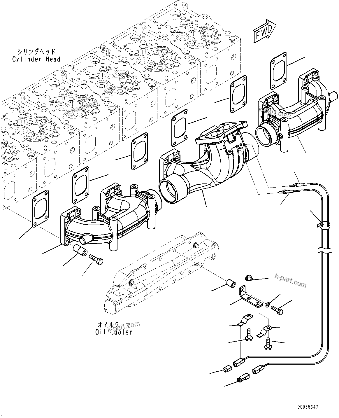 Komatsu parts book diagram for SAA6D170E-5EE S/N 610984-UP (For D375A-6R): EXHAUST MANIFOLD, PM CLINIC SPEC. (#612067-)