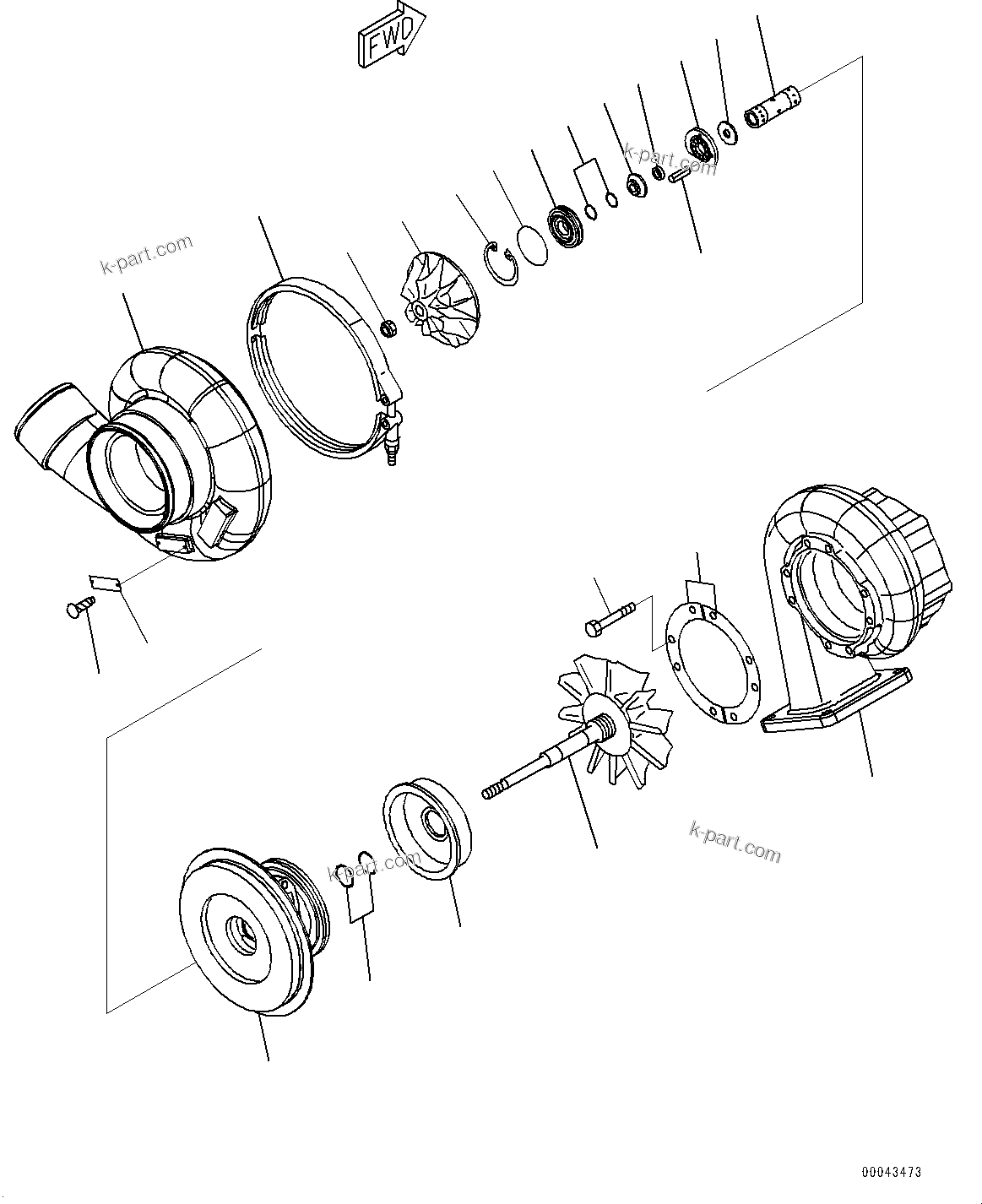 Komatsu parts book diagram for SAA6D170E-5EE S/N 610984-UP (For D375A-6R): TURBOCHARGER, INNER PARTS (#610984-)