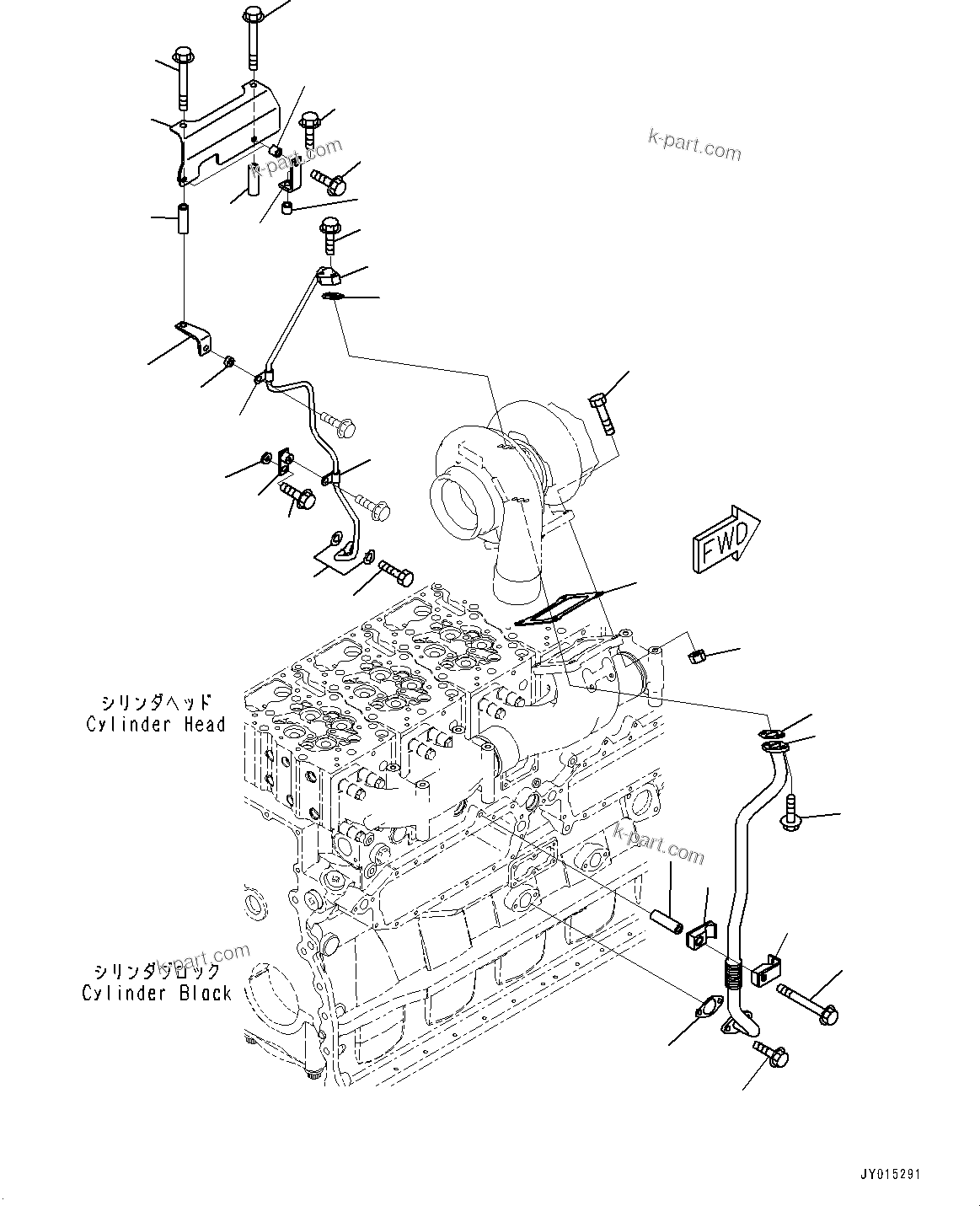 Komatsu parts book diagram for SAA6D170E-5EE S/N 610984-UP (For D375A-6R): TURBOCHARGER, MOUNTING AND LUBRICATION (#610984-)