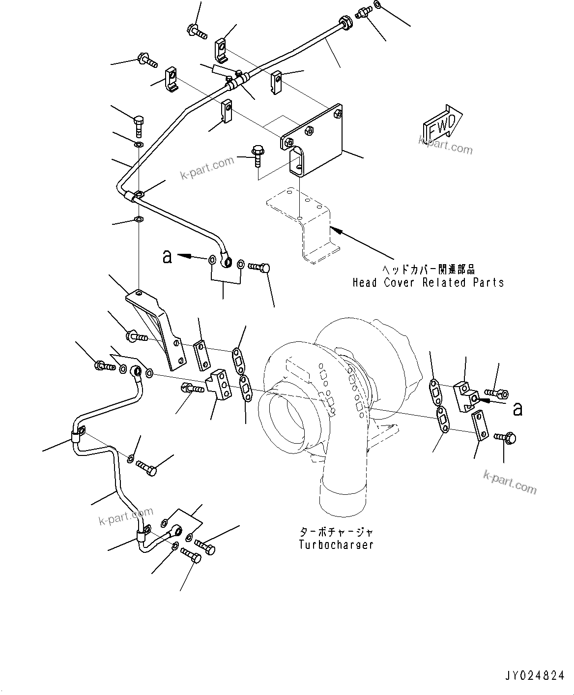 Komatsu parts book diagram for SAA6D170E-5EE S/N 610984-UP (For D375A-6R): TURBOCHARGER, WATER PIPING (#610984-)