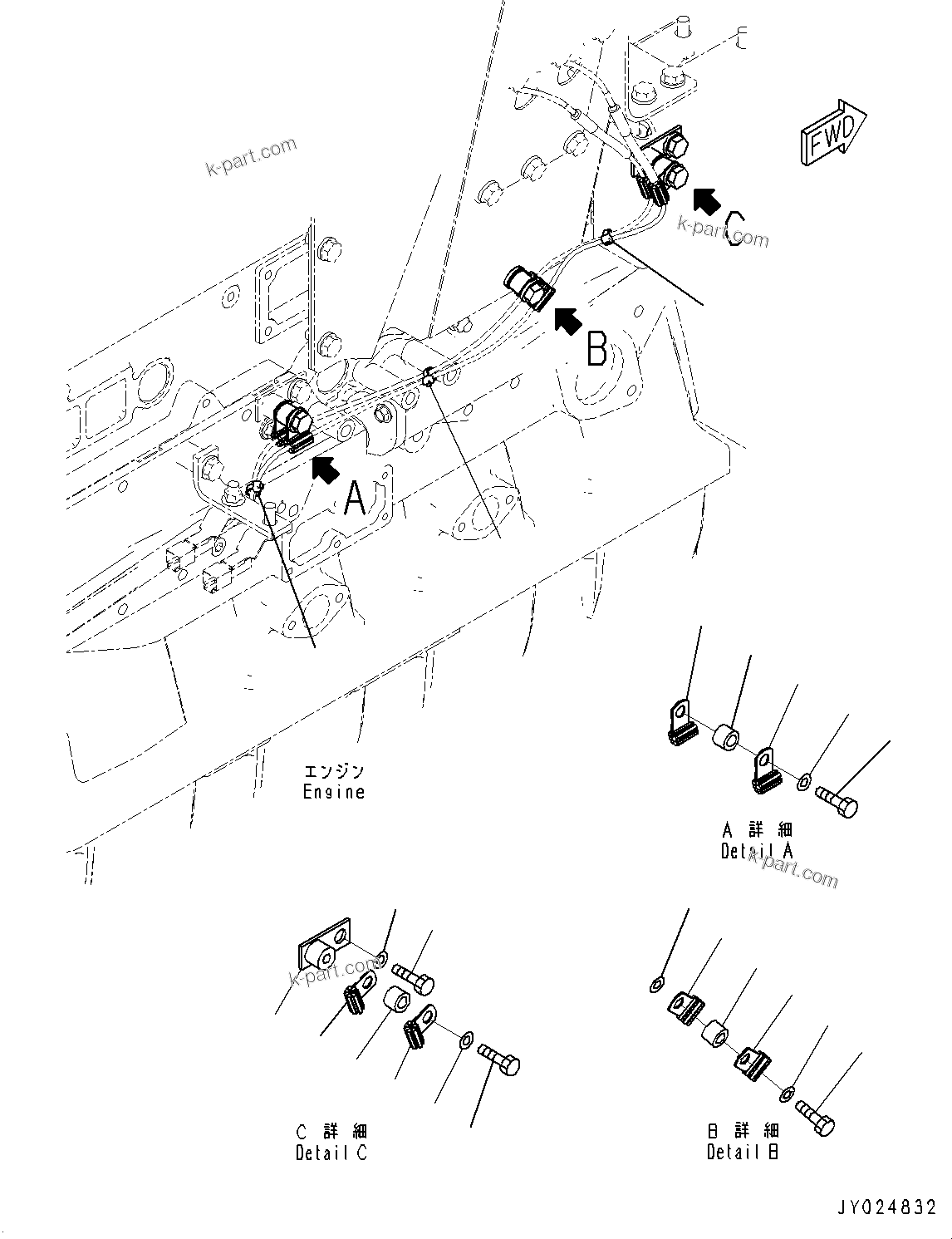 Komatsu parts book diagram for SAA6D170E-5EE S/N 610984-UP (For D375A-6R): WATER TEMPERATURE SENSOR BRACKET (#612067-)