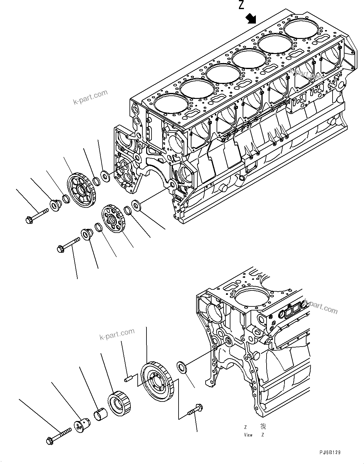 Komatsu parts book diagram for SAA6D170E-5EE S/N 610984-UP (For D375A-6R): IDLE GEARS (#610984-)