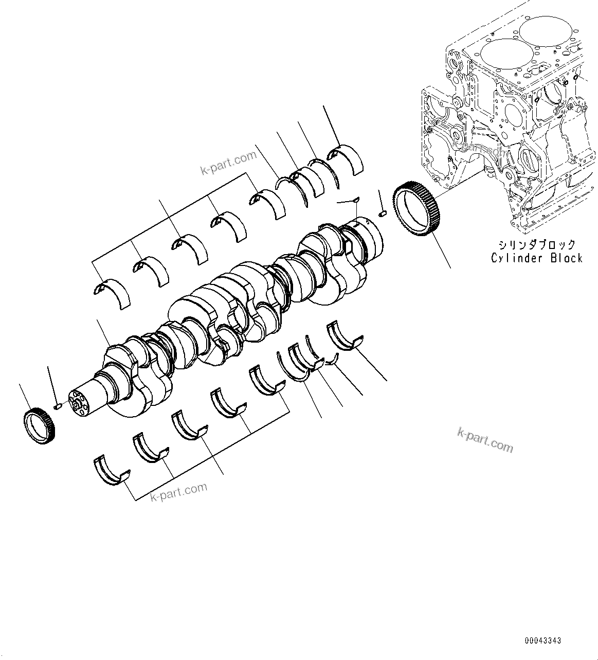 Komatsu parts book diagram for SAA6D170E-5EE S/N 610984-UP (For D375A-6R): CRANKSHAFT (#610984-)