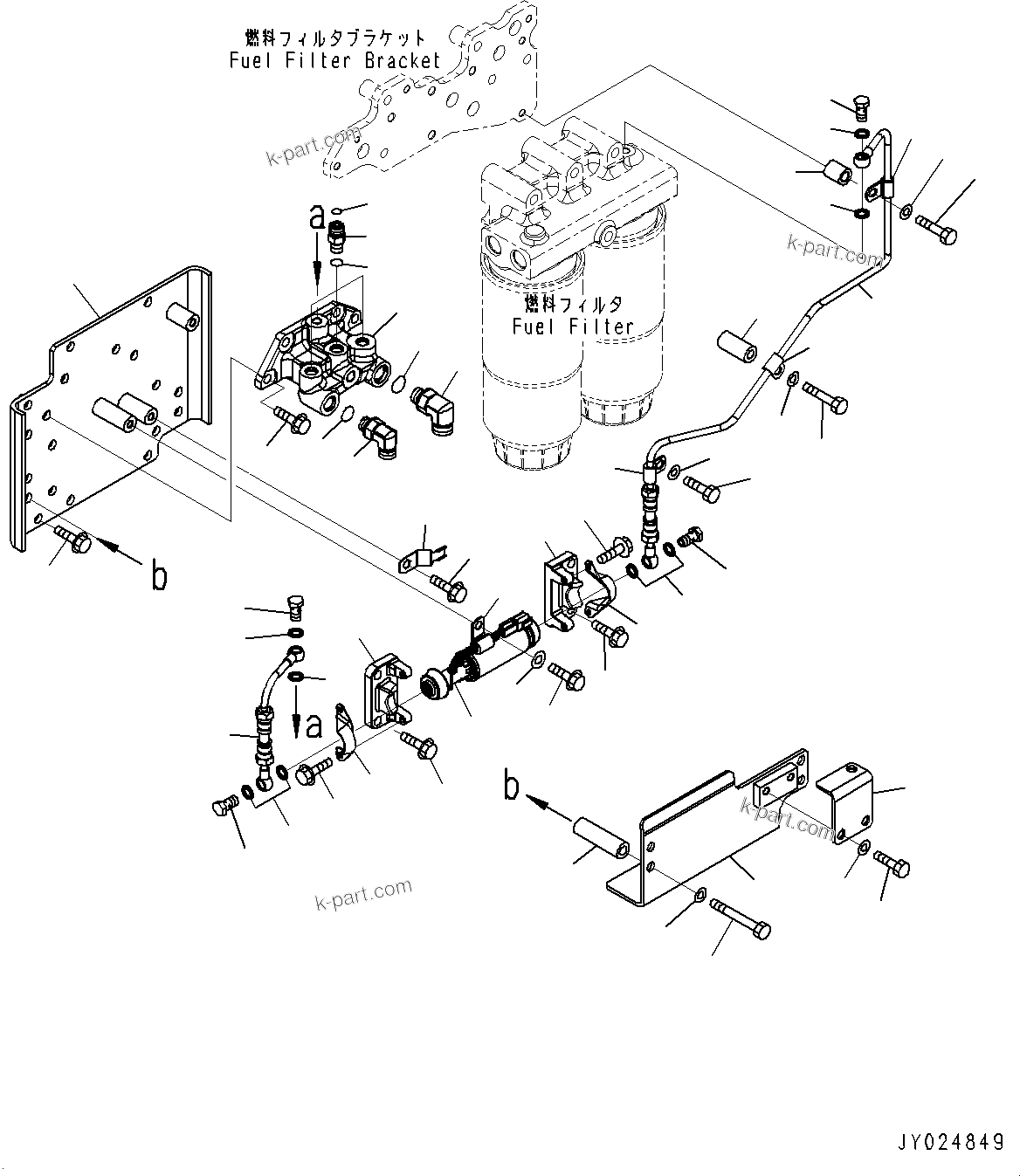 Komatsu parts book diagram for SAA6D170E-5EE S/N 610984-UP (For D375A-6R): FUEL FILTER, PRIMING PUMP AND PIPING (#610984-613757)