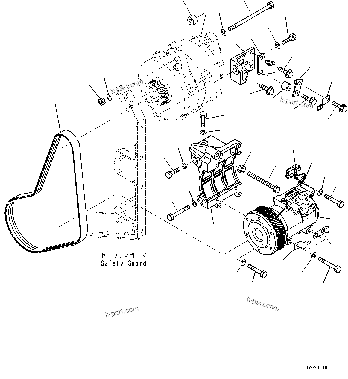 Komatsu parts book diagram for SAA6D170E-5EE S/N 610984-UP (For D375A-6R): ALTERNATOR, MOUNTING PARTS (#610984-)