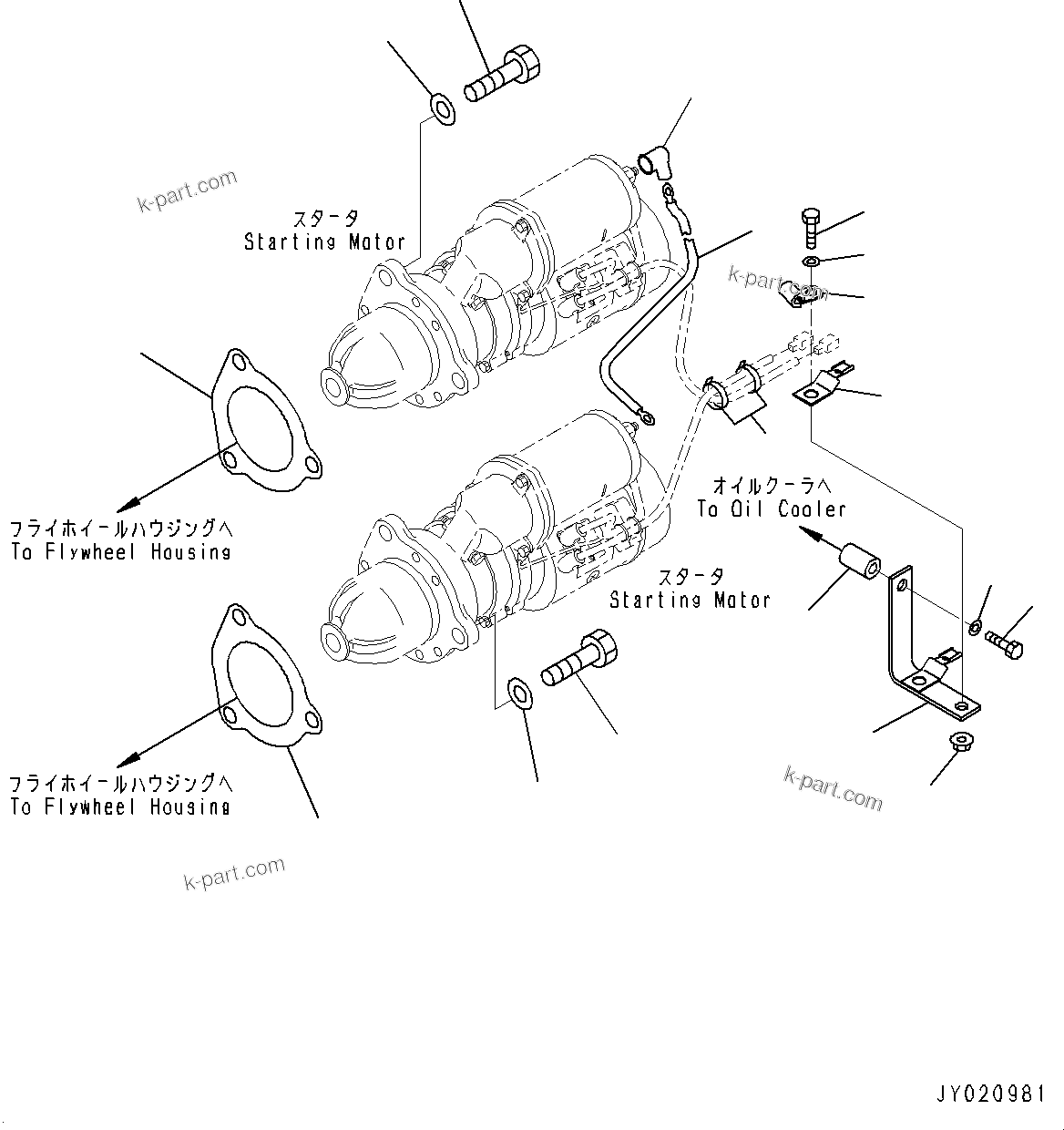 Komatsu parts book diagram for SAA6D170E-5EE S/N 610984-UP (For D375A-6R): STARTING MOTOR, MOUNTING (#610984-)