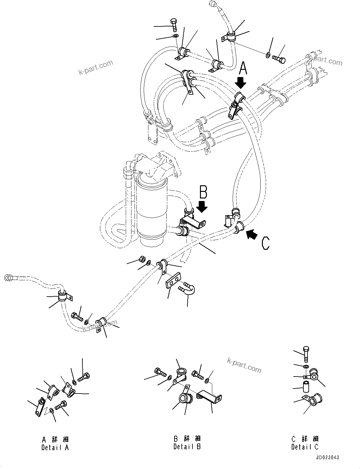 Komatsu parts book diagram for HD405-7 S/N 7594-UP: FUEL PIPING, (2/2) (#7590-)