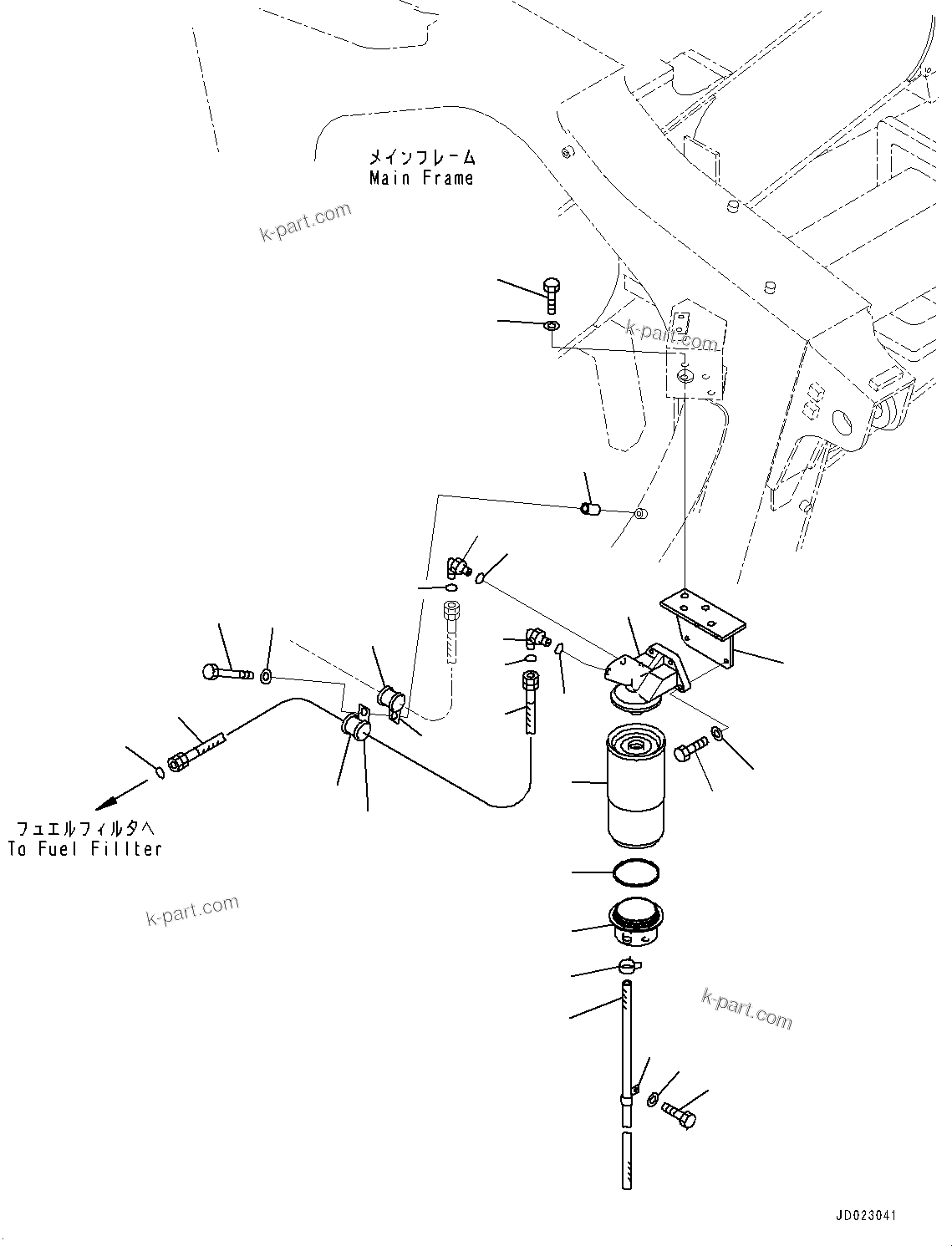 Komatsu parts book diagram for HD405-7 S/N 7594-UP: FUEL PIPING, FUEL FILTER (#7590-)