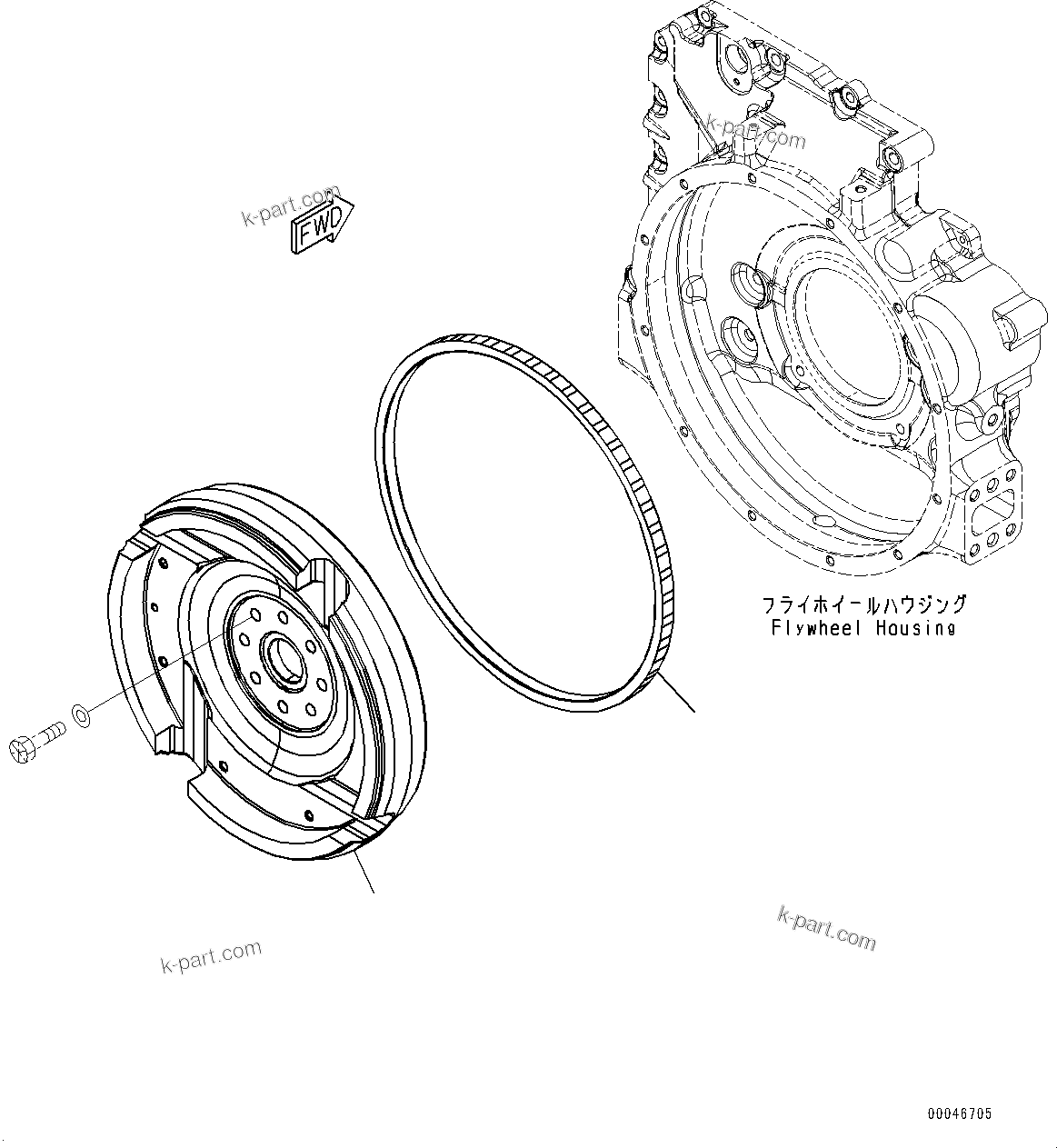 Komatsu parts book diagram for SAA6D107E-1A S/N 26546230-UP (For BR380JG-1E0): FLYWHEEL (#26546230-)