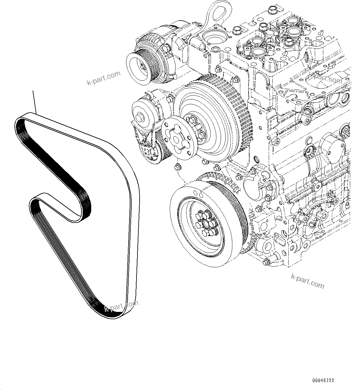 Komatsu parts book diagram for SAA6D107E-1A S/N 26546230-UP (For BR380JG-1E0): COOLING FAN BELT (#26546230-)