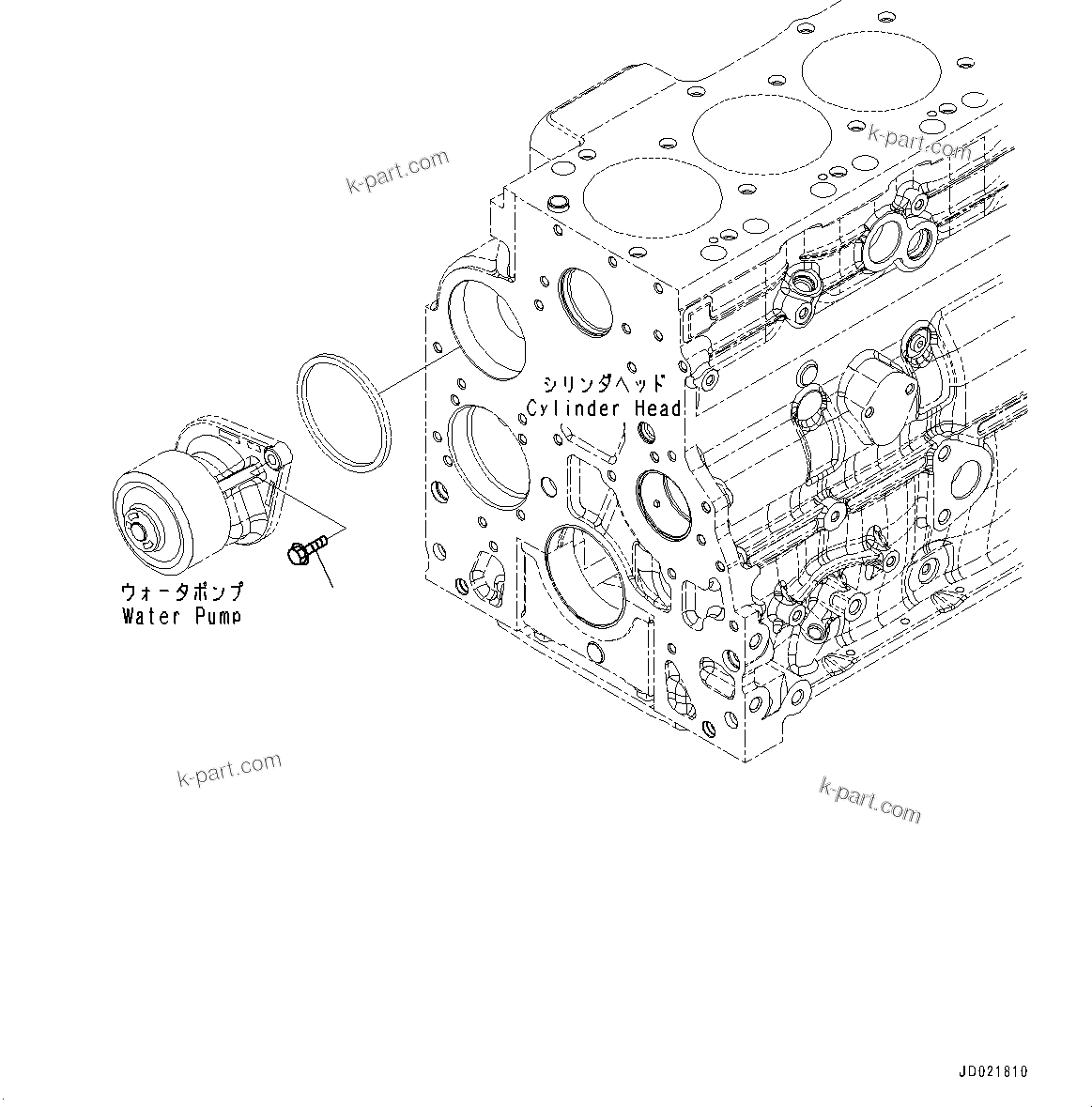 Komatsu parts book diagram for SAA6D107E-1A S/N 26546230-UP (For BR380JG-1E0): WATER PUMP, TANDEM, MOUNTING BOLT (#26546230-26572311)