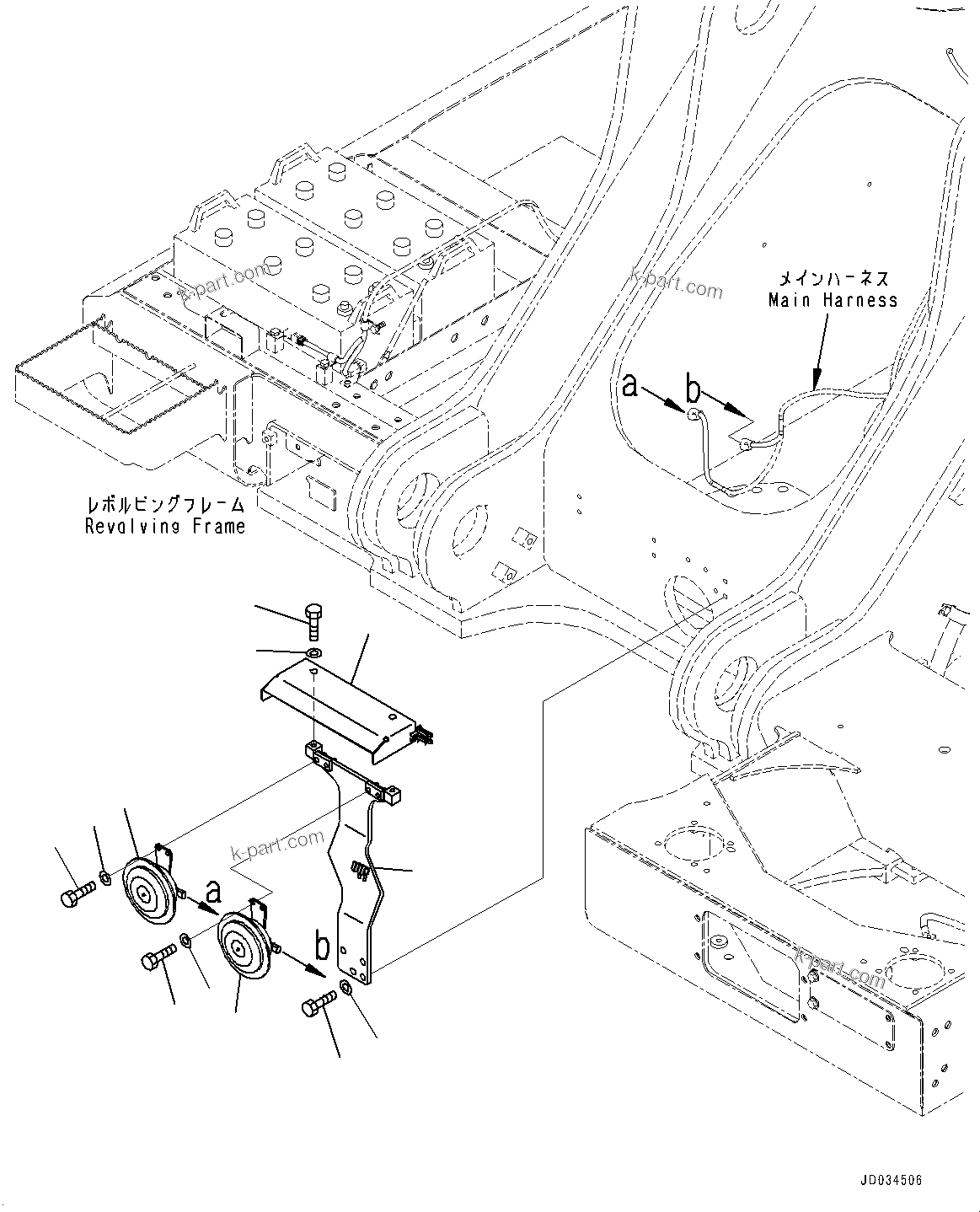 Komatsu parts book diagram for PC800-8E0 S/N K55001-UP: WIRING, WITH 1-SERVICE VALVE, HORN