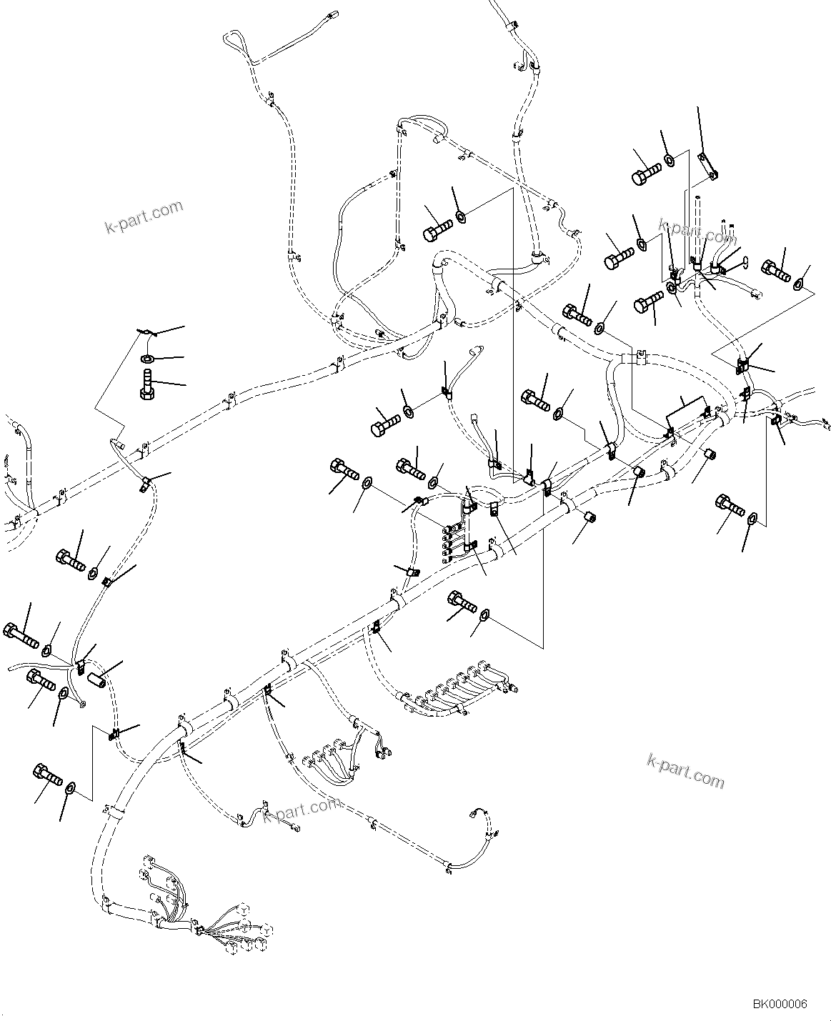 Komatsu parts book diagram for PC800-8E0 S/N K55001-UP: WIRING, WITH 1-SERVICE VALVE, HARNESS AND CLIP (2/2)
