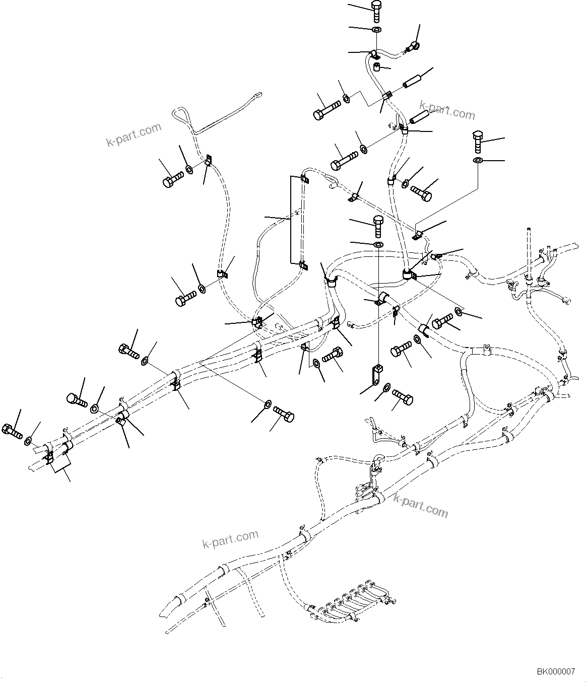 Komatsu parts book diagram for PC800-8E0 S/N K55001-UP: WIRING, WITH 1-SERVICE VALVE, CLIP (1/2)