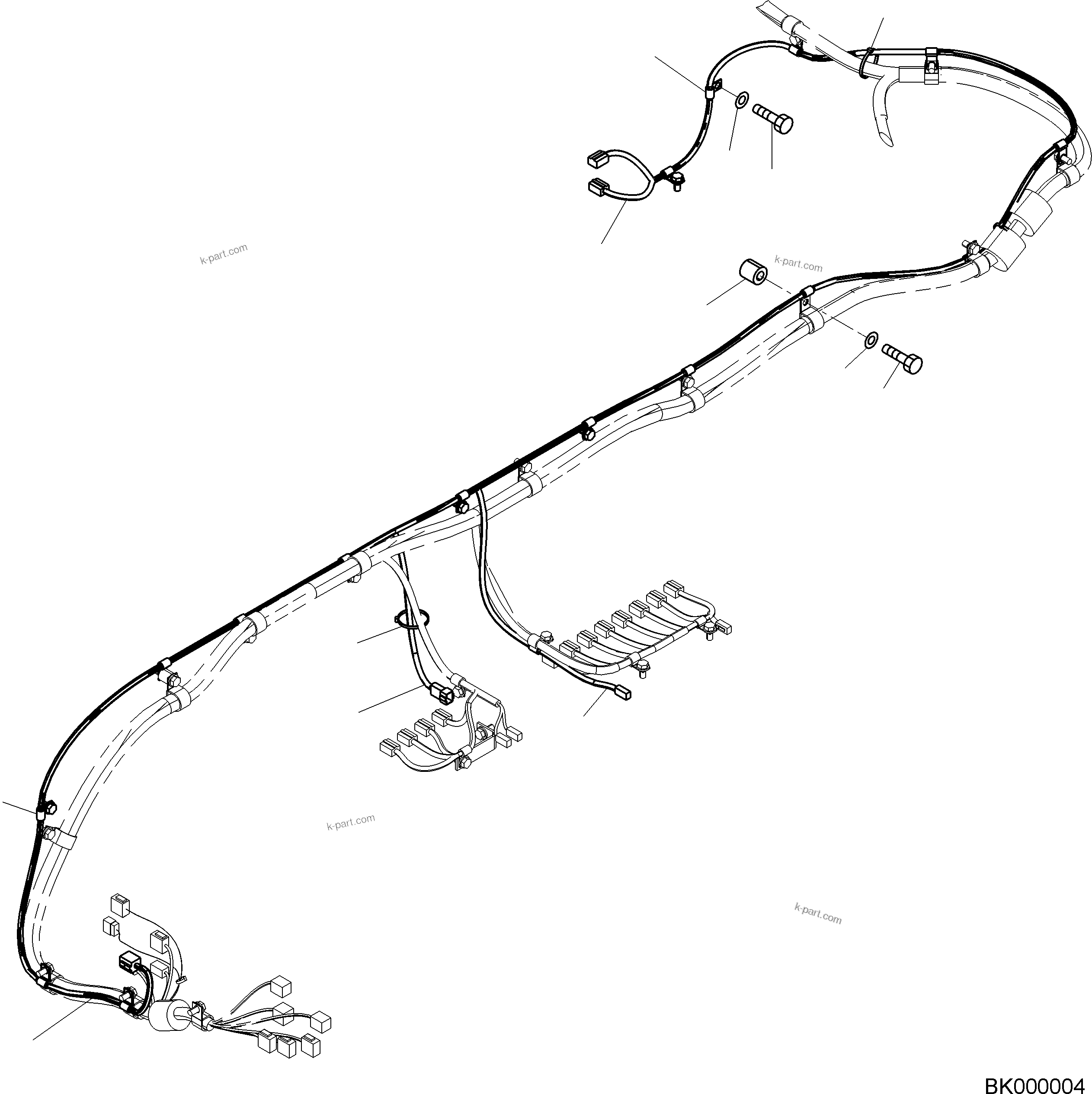 Komatsu parts book diagram for PC800-8E0 S/N K55001-UP: WIRING, WITH 1-SERVICE VALVE, 1 ATTACHMENT HARNESS