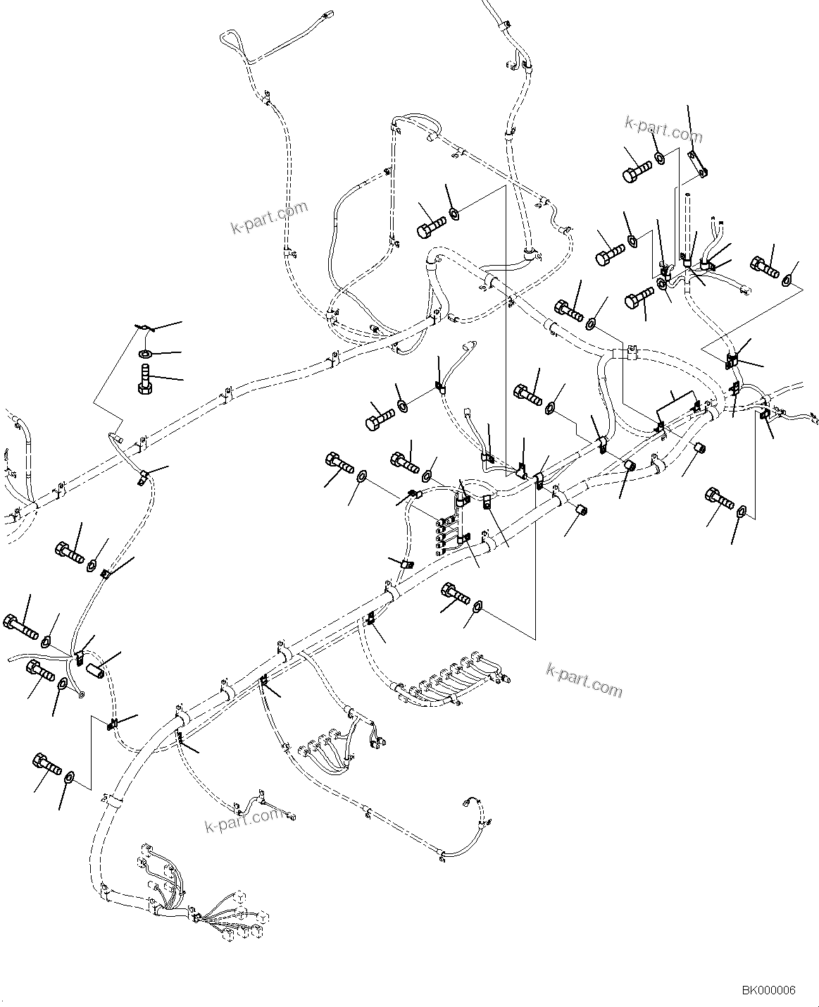 Komatsu parts book diagram for PC800-8E0 S/N K55001-UP: WIRING, WITH CYLINDER LOCK VALVE, HARNESS AND CLIP (2/2)