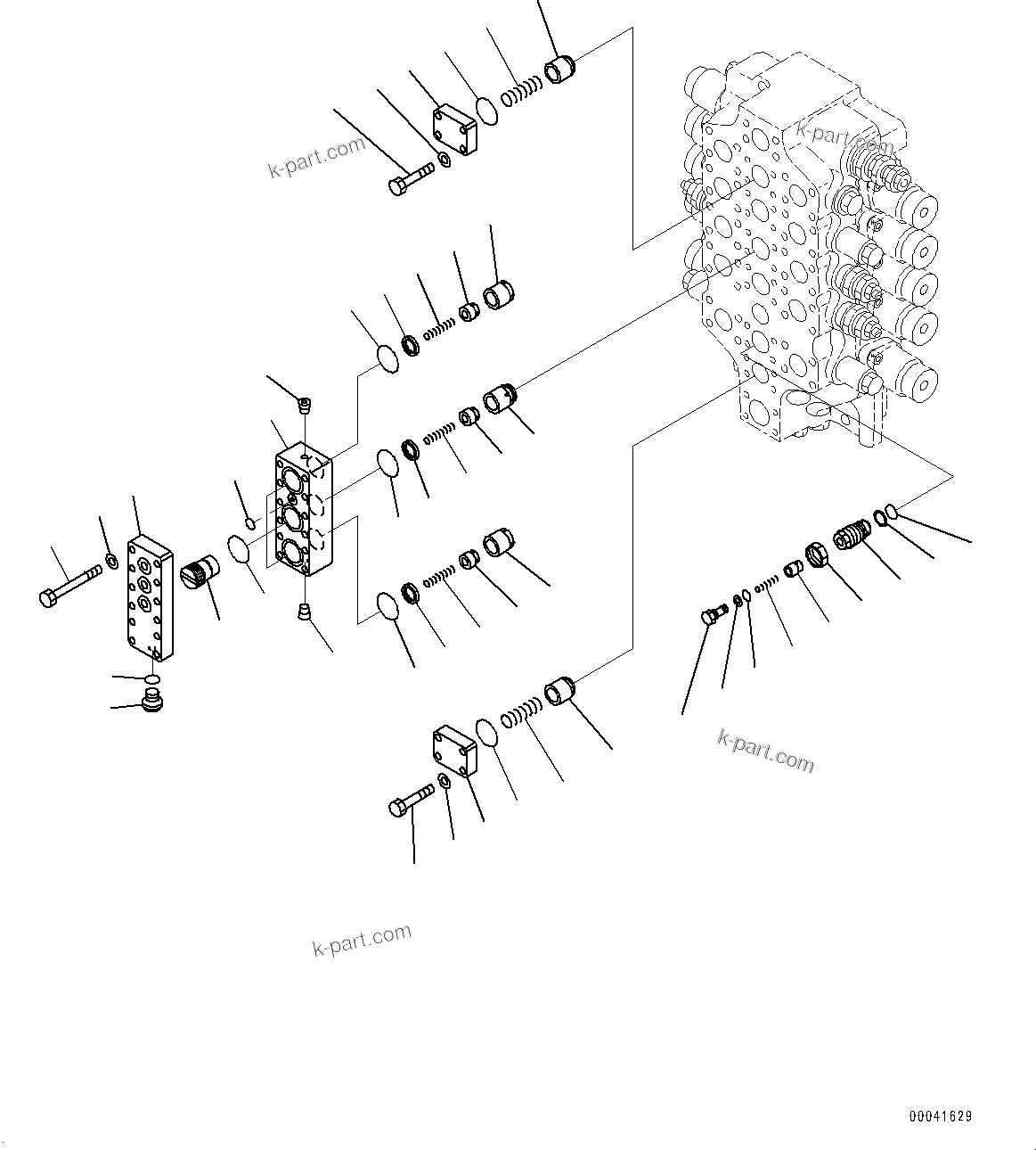 Komatsu parts book diagram for PC800-8E0 S/N K55001-UP: MAIN CONTROL VALVE, 1 ATTACHMENT, BOOM AND ARM, INNER PARTS, 5-SPOOL CONTROL VALVE (2/5)