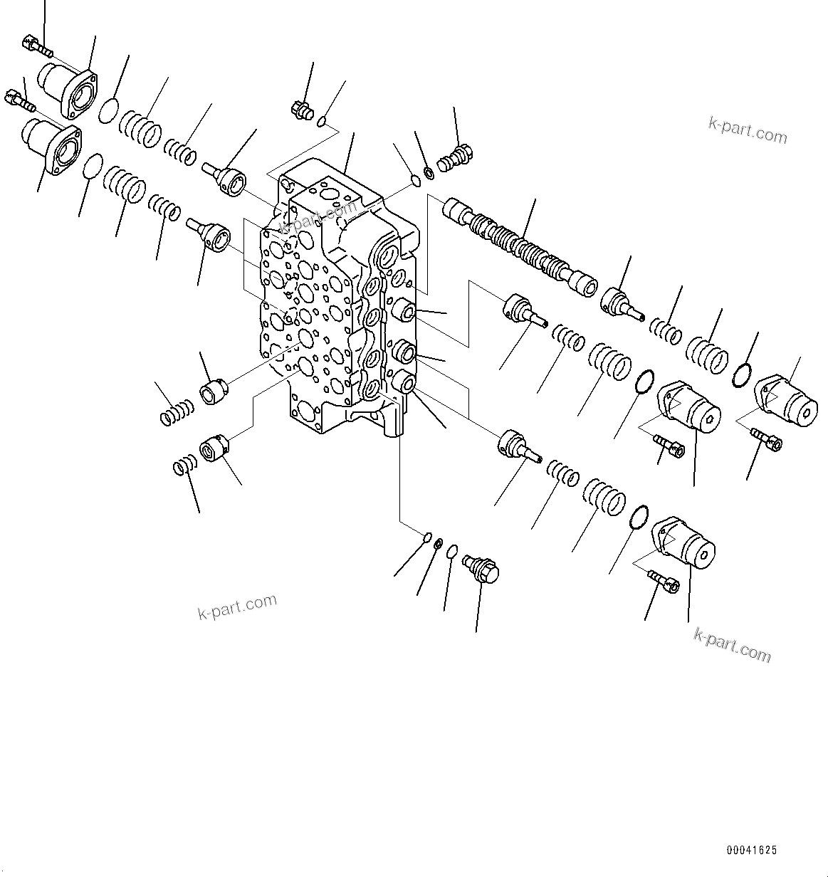 Komatsu parts book diagram for PC800-8E0 S/N K55001-UP: MAIN CONTROL VALVE, 1 ATTACHMENT, BOOM AND ARM, INNER PARTS, 4-SPOOL CONTROL VALVE (2/7)