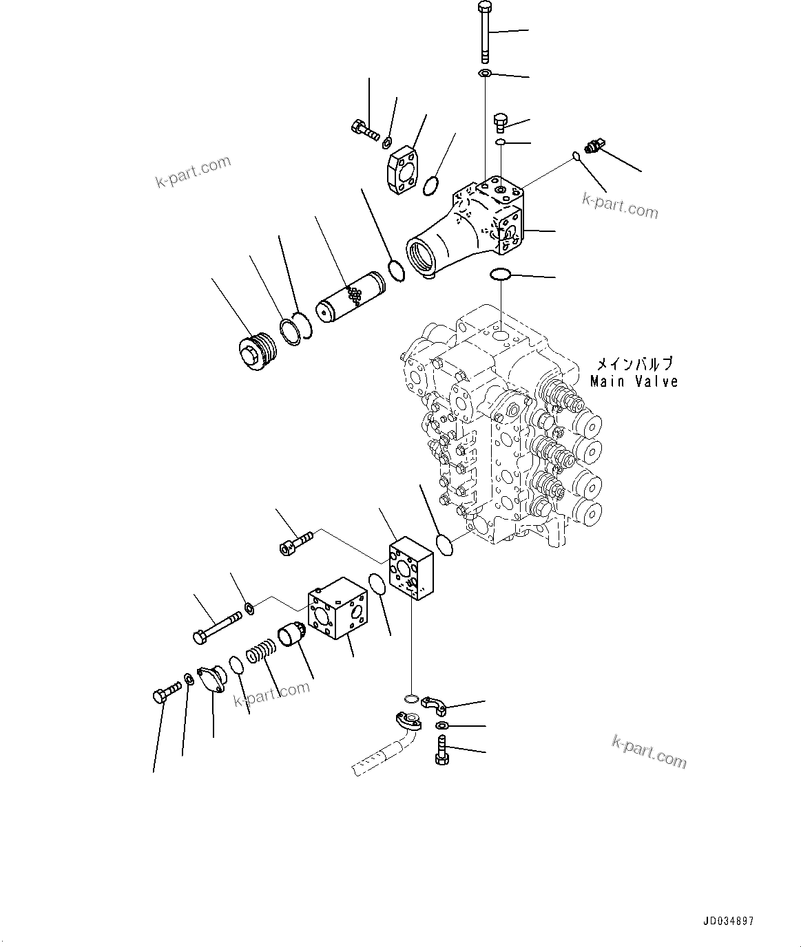 Komatsu parts book diagram for PC800-8E0 S/N K55001-UP: MAIN CONTROL VALVE, BOOM AND ARM, LIFT CHECK VALVE AND INLINE FILTER (2/2)
