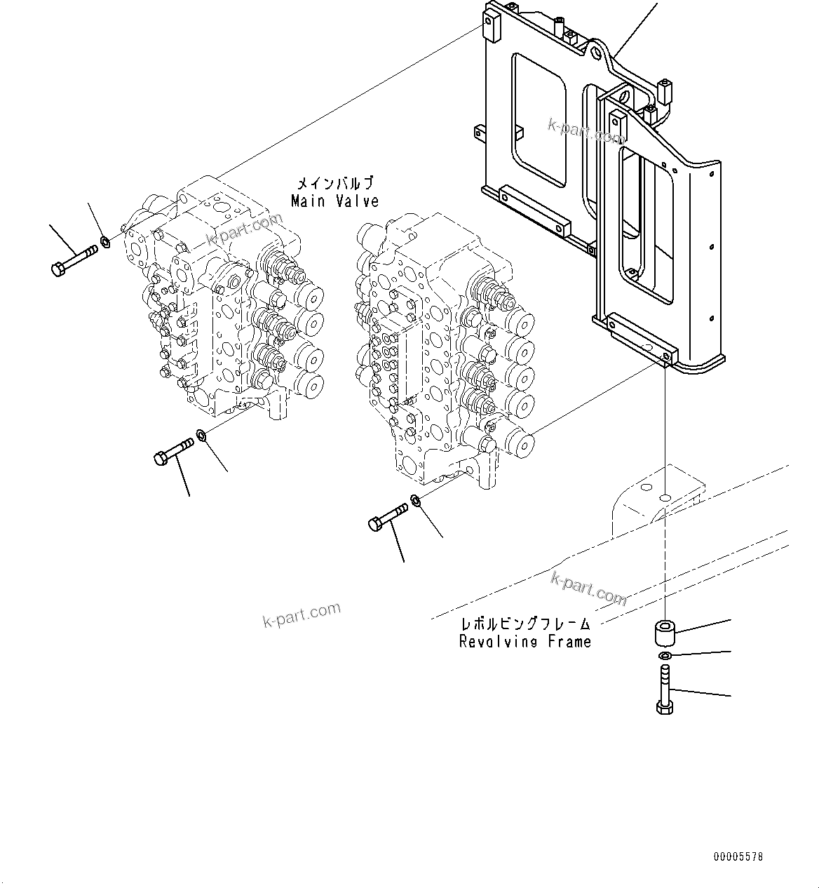 Komatsu parts book diagram for PC800-8E0 S/N K55001-UP: MAIN CONTROL VALVE, 1 ATTACHMENT, BOOM AND ARM, VALVE STAND