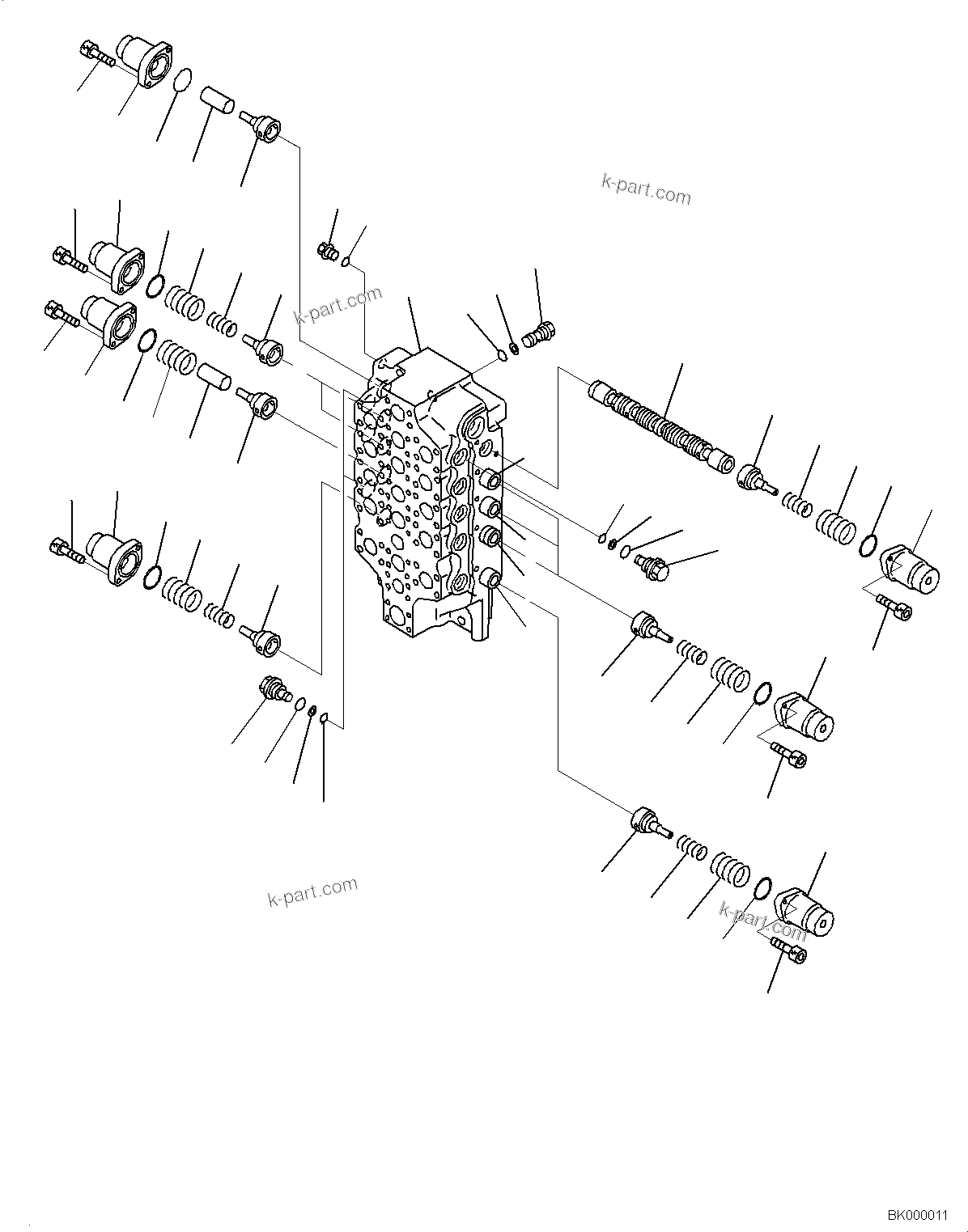 Komatsu parts book diagram for PC800-8E0 S/N K55001-UP: MAIN CONTROL VALVE, 1 ATTACHMENT, BOOM AND ARM, INNER PARTS, 5-SPOOL CONTROL VALVE (1/5)