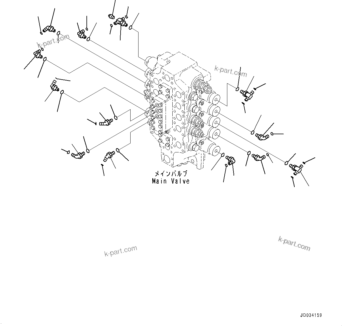 Komatsu parts book diagram for PC800-8E0 S/N K55001-UP: MAIN CONTROL VALVE, 1 ATTACHMENT, BOOM AND ARM, JOINT PARTS, 5-SPOOL CONTROL VALVE