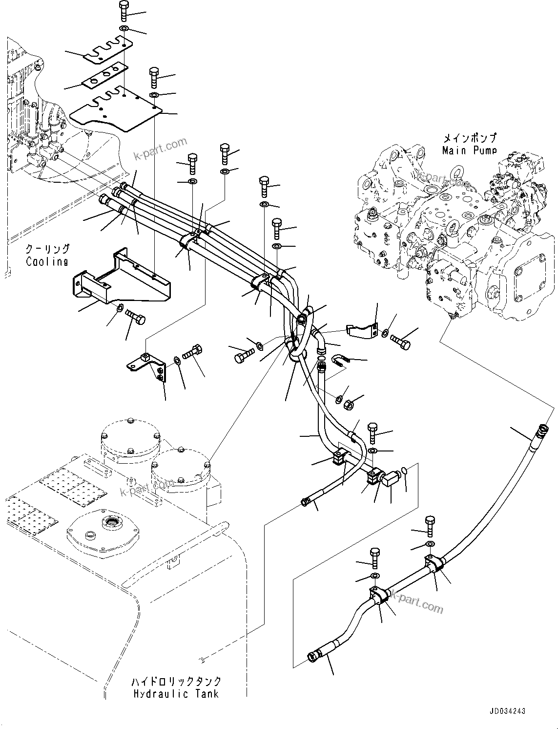 Komatsu parts book diagram for PC800-8E0 S/N K55001-UP: FAN MOTOR PIPING