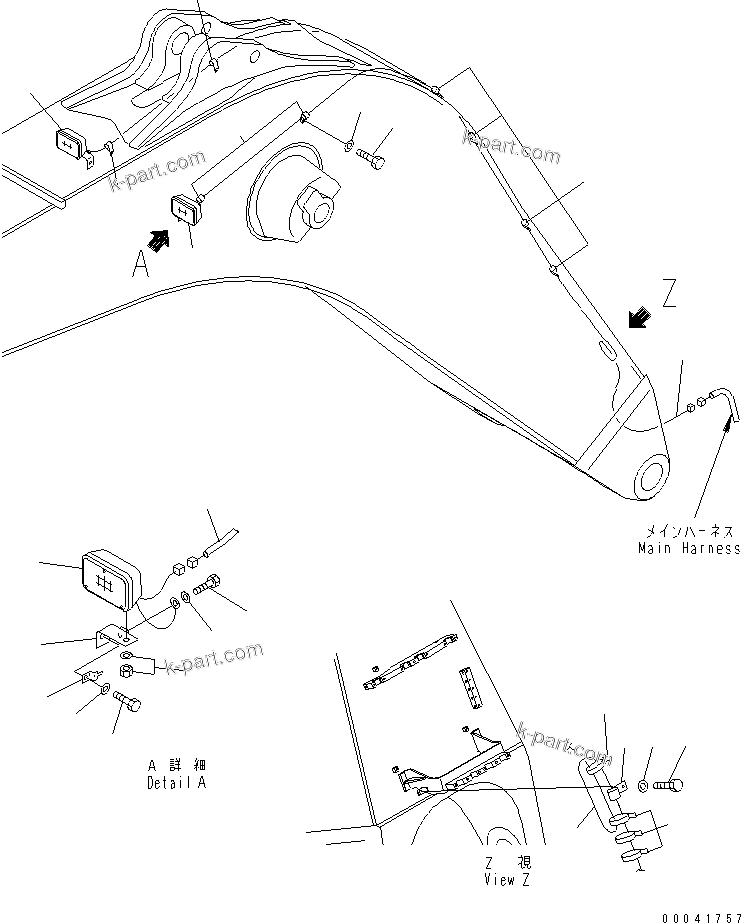 Komatsu parts book diagram for PC800-8E0 S/N K55001-UP: BOOM, 7100MM, FOR BACKHOE, WORKING LAMP