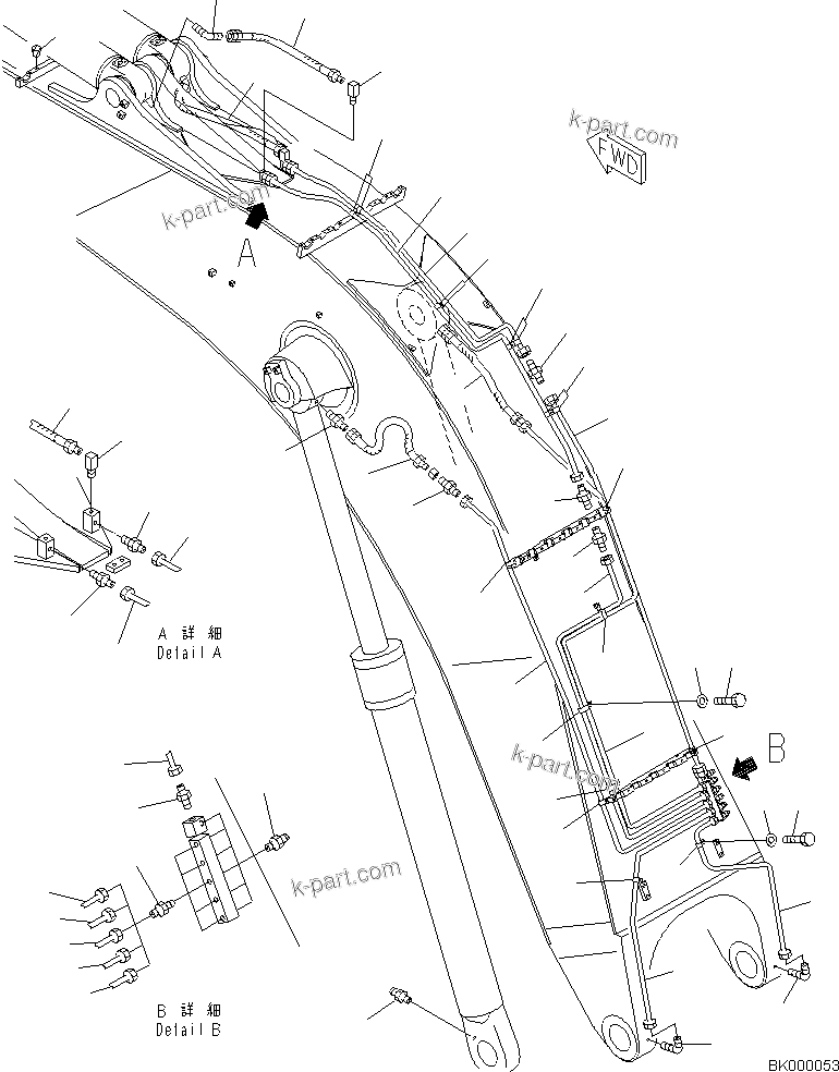 Komatsu parts book diagram for PC800-8E0 S/N K55001-UP: BOOM, 8200MM,  FOR BACKHOE, LUBRICATION, BOOM, (CLV)