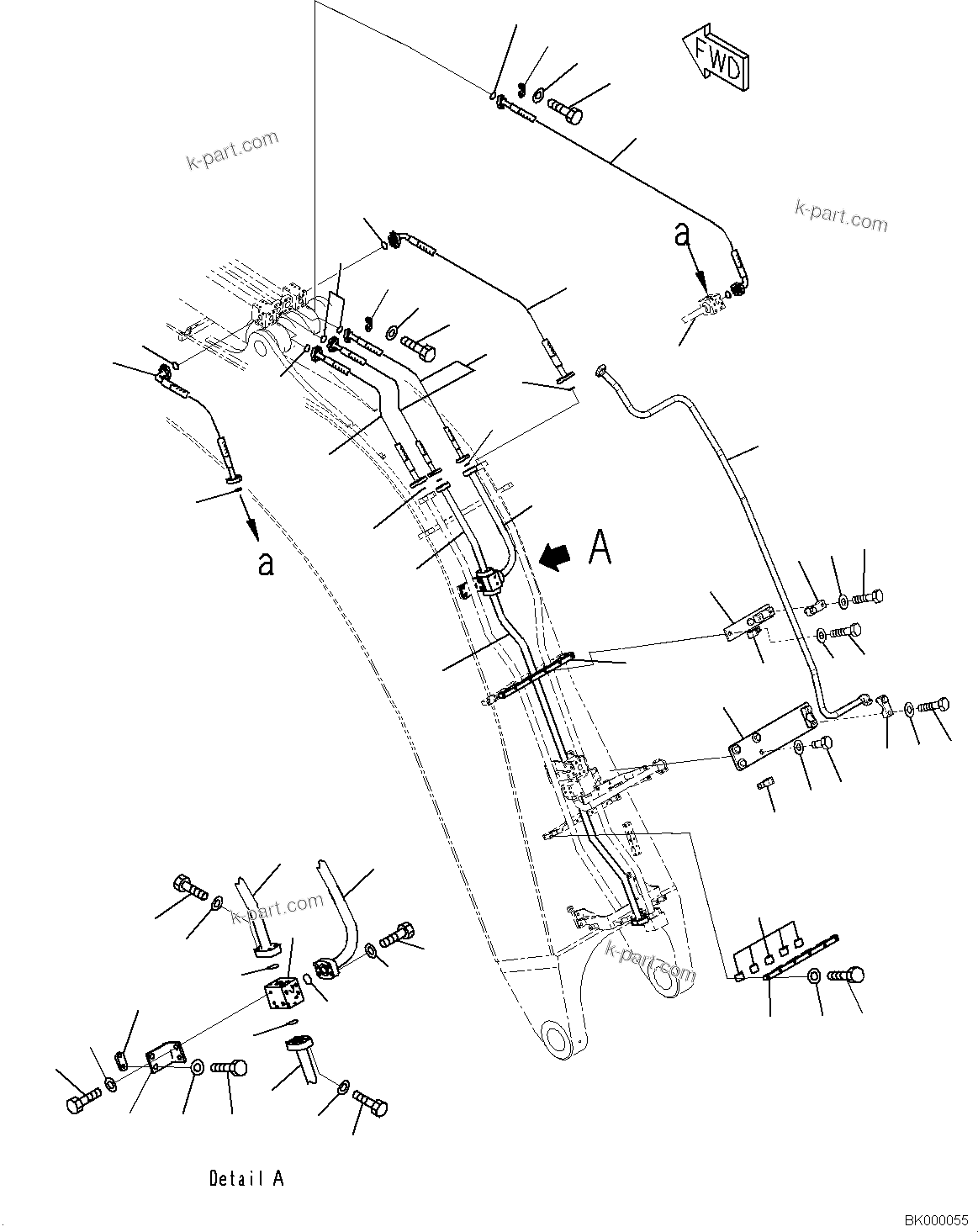 Komatsu parts book diagram for PC800-8E0 S/N K55001-UP: BOOM, 7100MM (CLV), ARM CYLINDER PIPING (3/7)