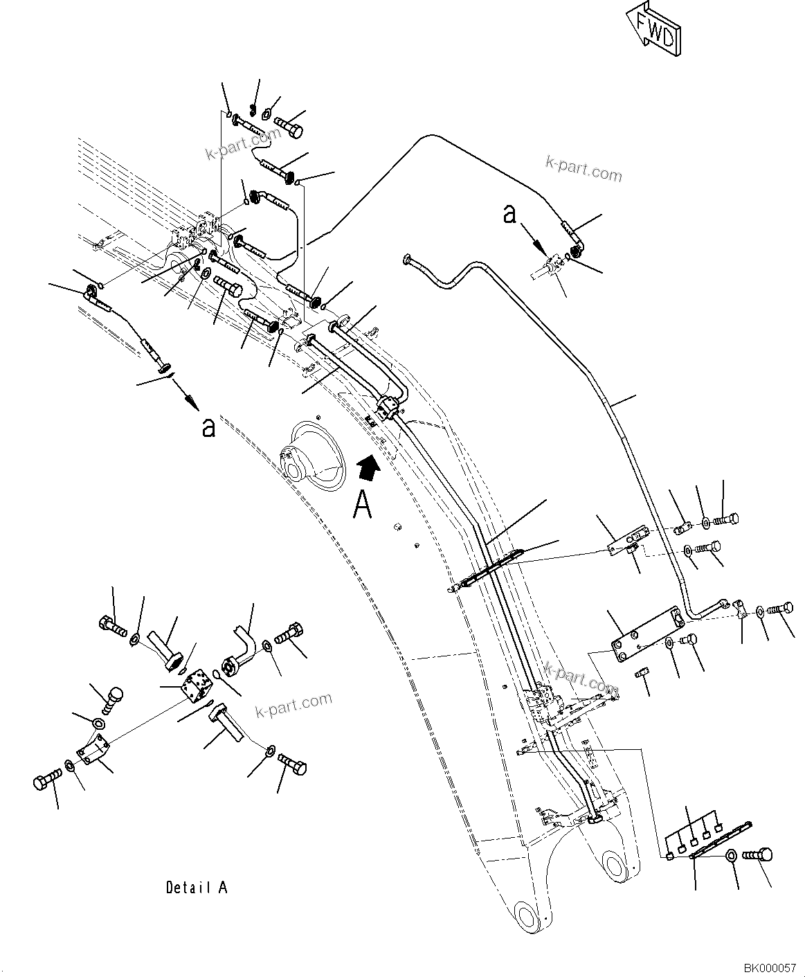 Komatsu parts book diagram for PC800-8E0 S/N K55001-UP: BOOM, 8200MM, (CLV), ARM CYLINDER PIPING (3/7)