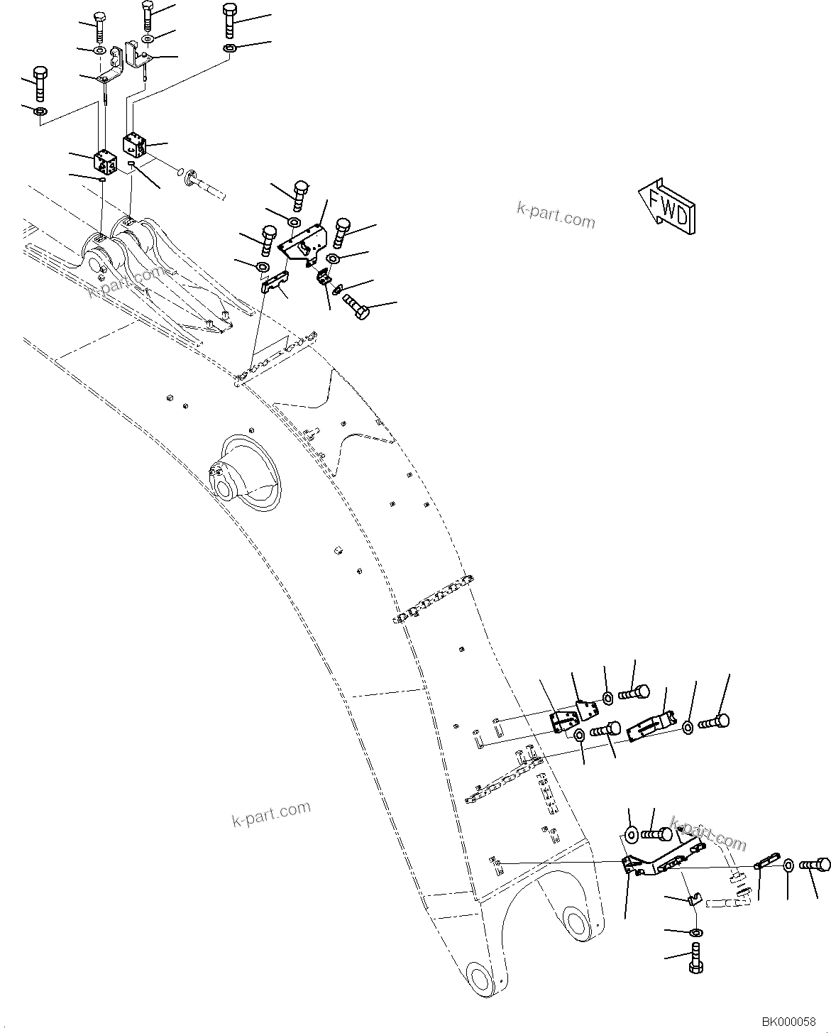 Komatsu parts book diagram for PC800-8E0 S/N K55001-UP: BOOM, 8200MM, (CLV), ARM CYLINDER PIPING (4/7)