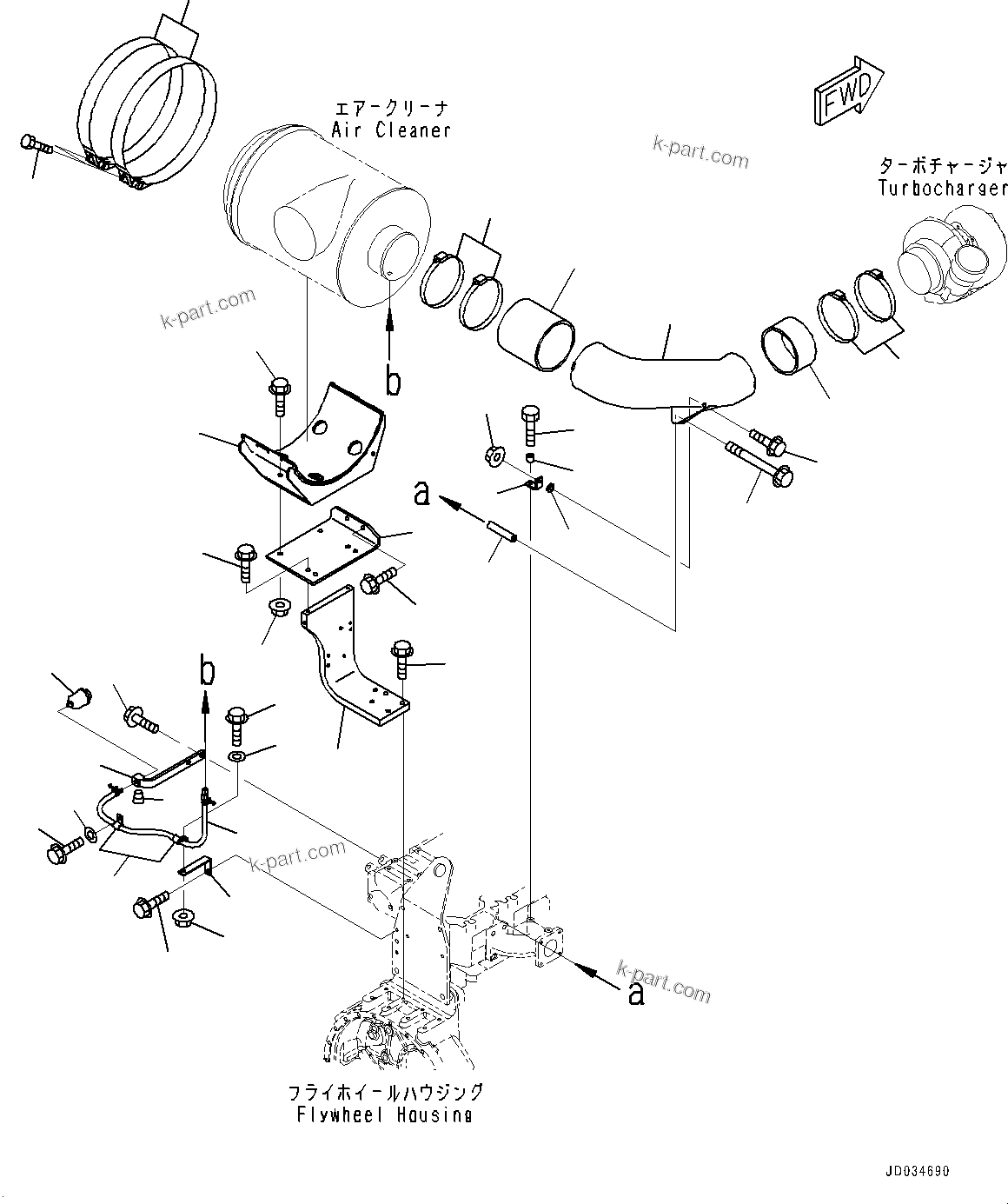 Komatsu parts book diagram for SAA6D140E-5F S/N 536267-UP (For PC800-8E0/PC800LC-8E0/PC800SE-8E0/PC850-8E0/PC850SE-8E0): AIR CLEANER MOUNTING AND AIR CONNECTION, AIR CLEANER RELATED PARTS (#536267-)