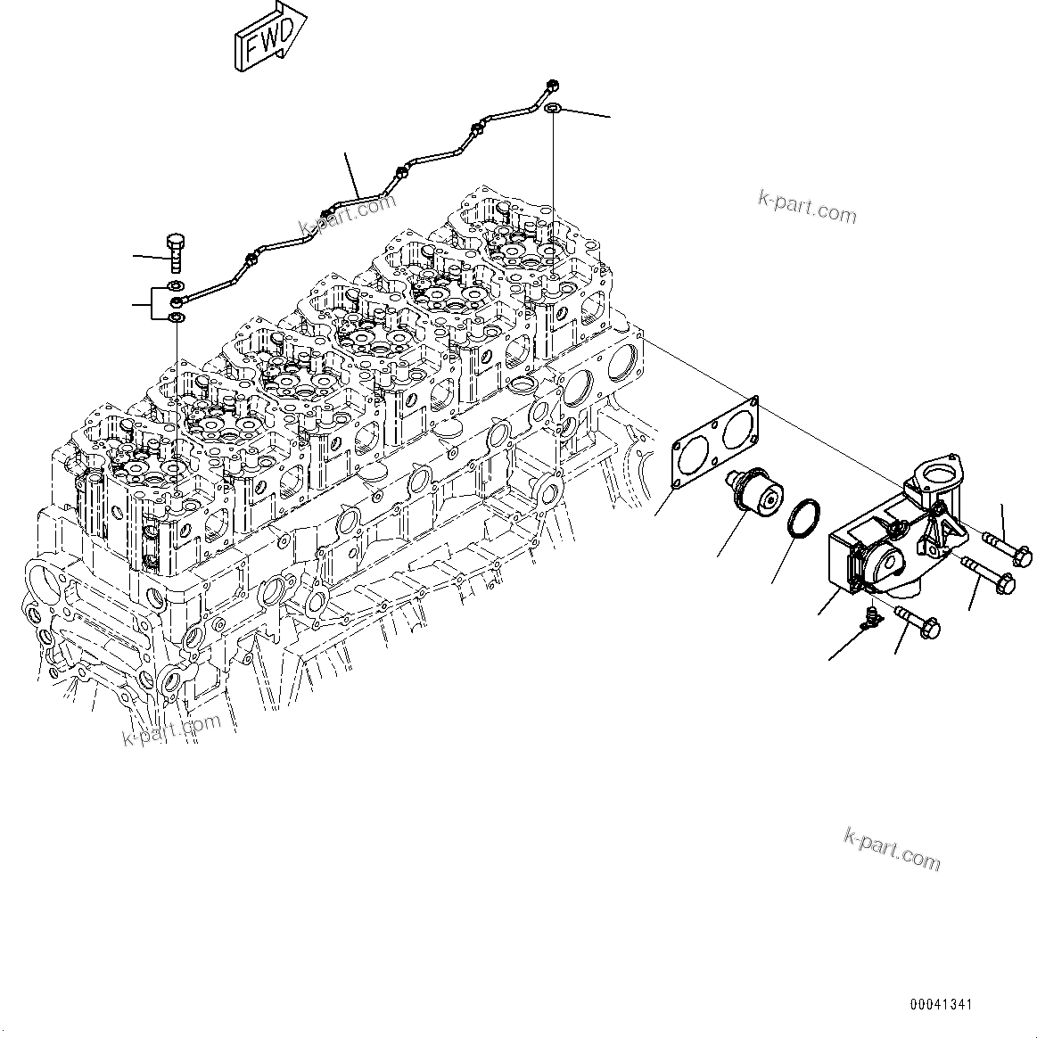 Komatsu parts book diagram for SAA6D140E-5F S/N 536267-UP (For PC800-8E0/PC800LC-8E0/PC800SE-8E0/PC850-8E0/PC850SE-8E0): WATER PUMP, AIR VENT AND THERMOSTAT (#536267-)