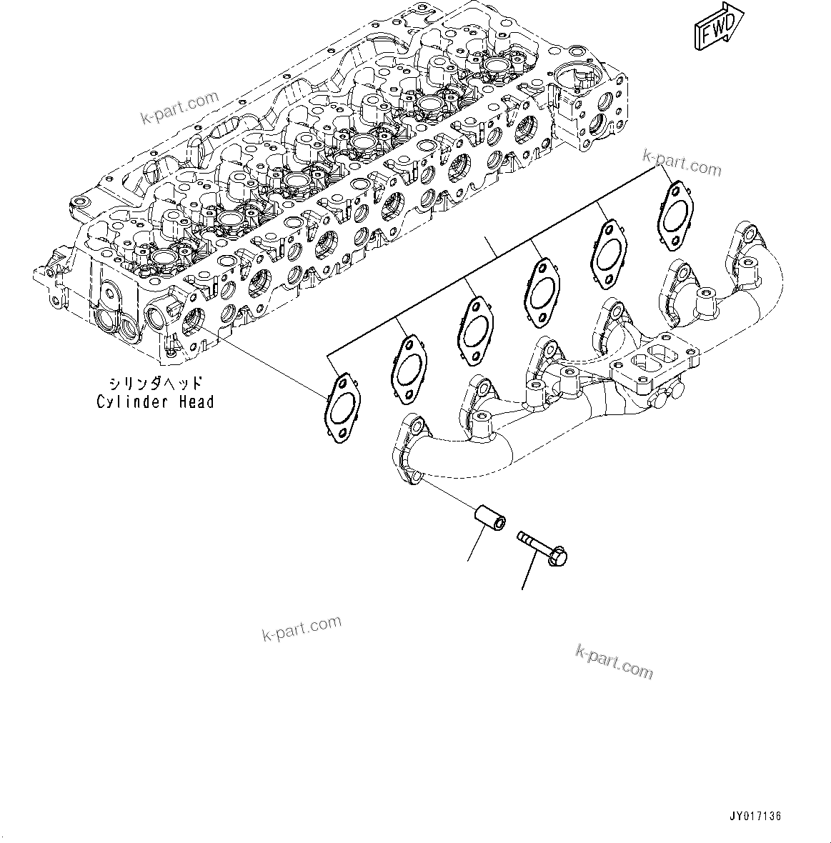 Komatsu parts book diagram for SAA6D107E-2B S/N 26600006-UP (For PC290LC-10): EXHAUST MANIFOLD MOUNTING (#26600005-)