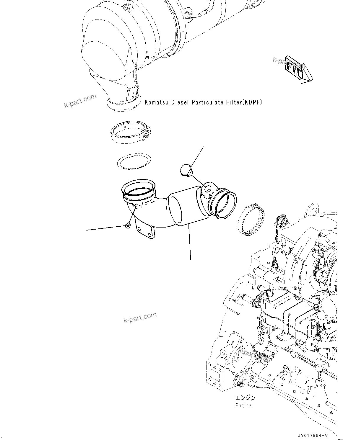 Komatsu parts book diagram for SAA6D107E-2B S/N 26600006-UP (For PC290LC-10): EXHAUST PIPE (#26600005-)