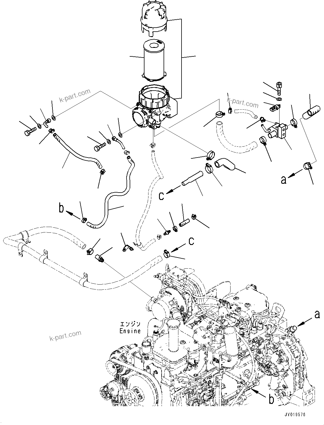 Komatsu parts book diagram for SAA6D107E-2B S/N 26600006-UP (For PC290LC-10): KOMATSU CLOSED CRANKCASE VENTILATION (KCCV) (#26600201-)