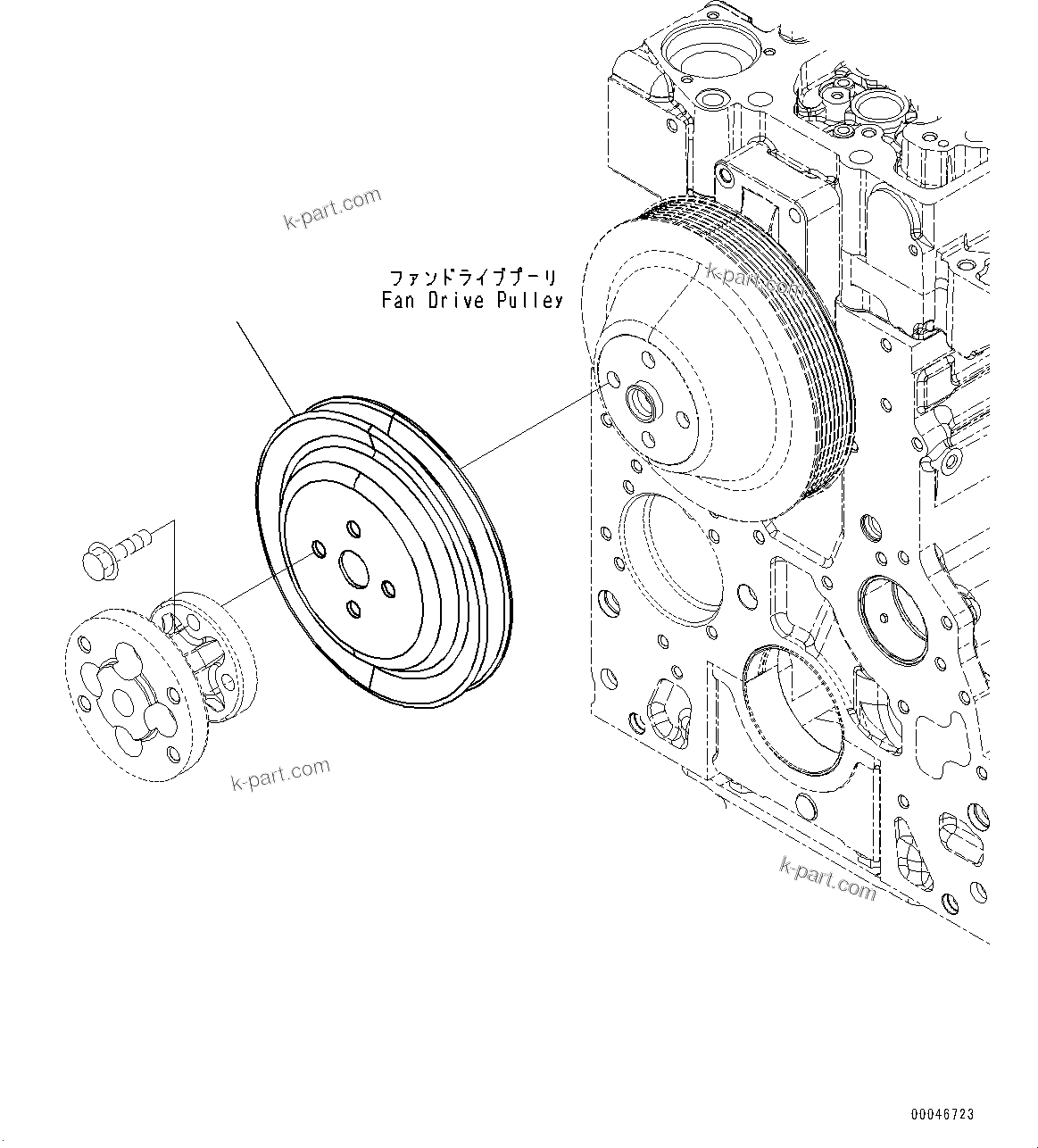 Komatsu parts book diagram for SAA6D107E-2B S/N 26600006-UP (For PC290LC-10): ACCESSORY DRIVE PULLEY (#26600005-)