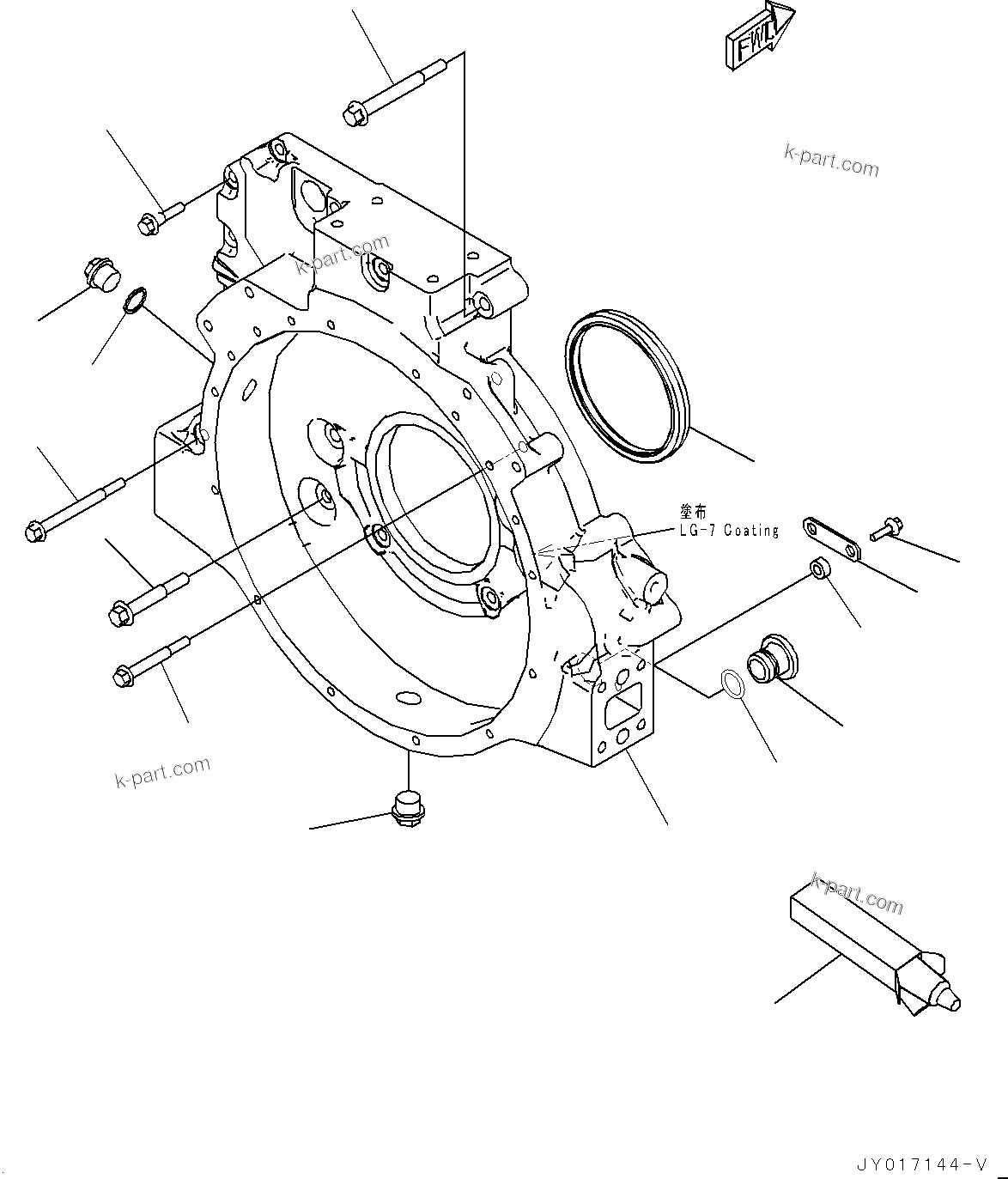 Komatsu parts book diagram for SAA6D107E-2B S/N 26600006-UP (For PC290LC-10): FLYWHEEL HOUSING (#26600005-)