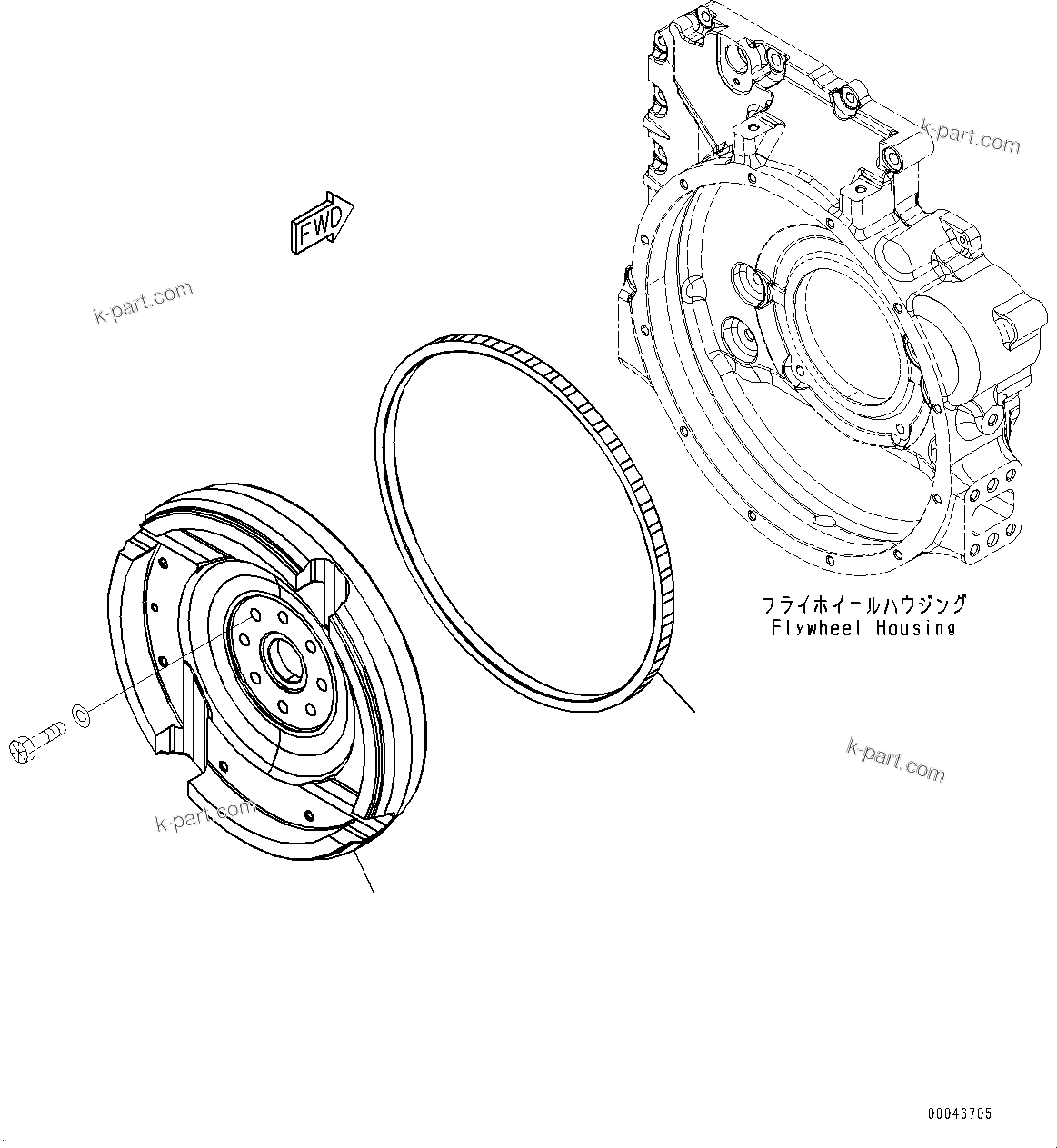 Komatsu parts book diagram for SAA6D107E-2B S/N 26600006-UP (For PC290LC-10): FLYWHEEL (#26600005-)