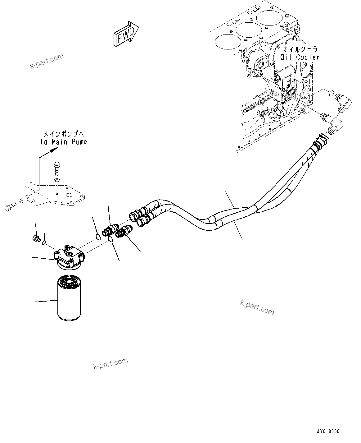 Komatsu parts book diagram for SAA6D107E-2B S/N 26600006-UP (For PC290LC-10): ENGINE OIL FILTER AND PIPING (#26600005-)
